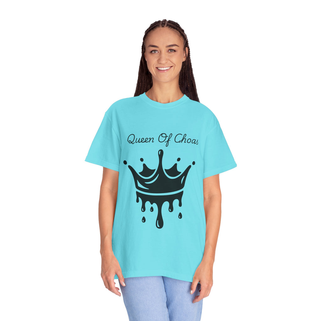 Queen of Chaos Unisex Garment-Dyed T-Shirt, Gift for Her, Casual Wear, Birthday Gift, Trendy Graphic Tee, Fun Statement Shirt