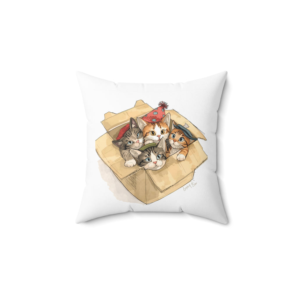 Cute Kitten In Boxes Spun Polyester Square Pillow