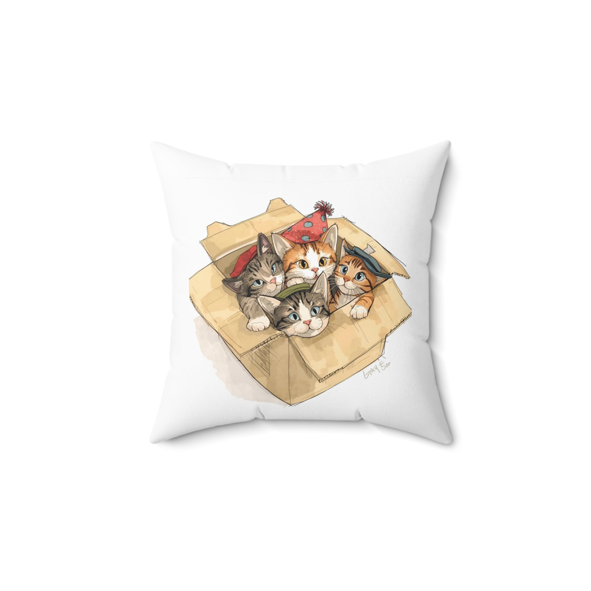 Cute Kitten In Boxes Spun Polyester Square Pillow