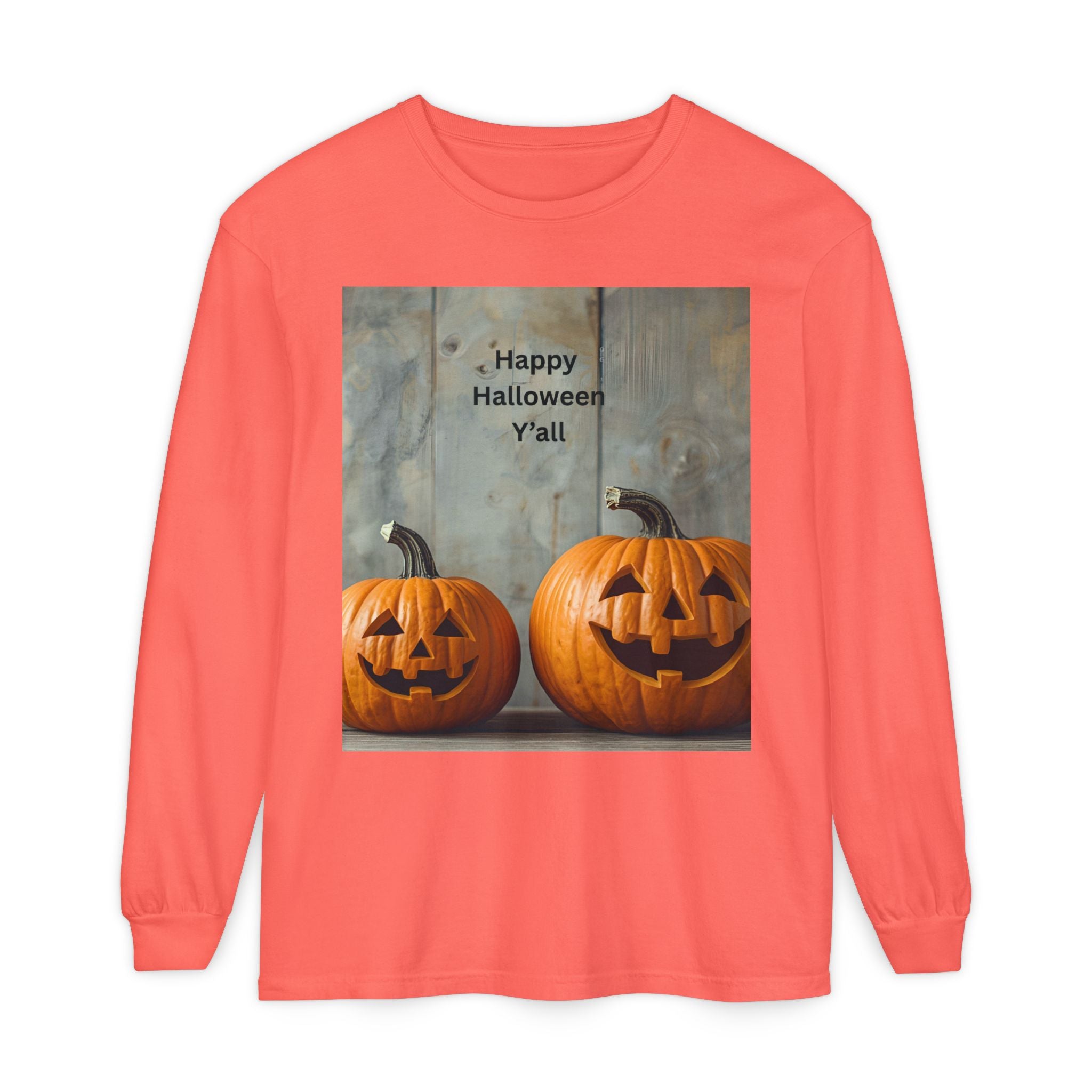 Halloween Pumpkin Long Sleeve Tee, Happy Halloween Shirt, Fall Apparel, Unisex Halloween T-Shirt, Seasonal Clothing