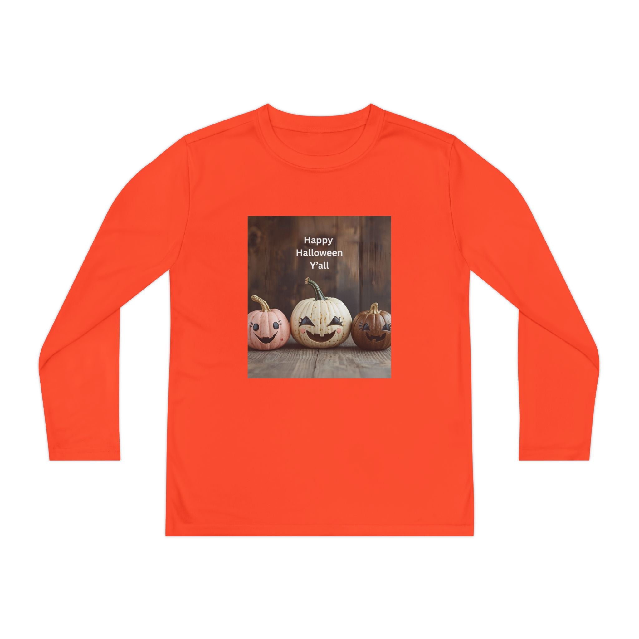 Happy Halloween Youth Long Sleeve Tee, Spooky Kids Top, Fall Costume Shirt, Trick or Treat Apparel, Pumpkin Graphic Tee