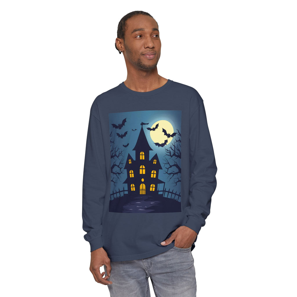 Haunted House Long Sleeve T-Shirt | Halloween Apparel, Fall Fashion, Spooky Shirt, Unisex Tee, Ghostly Vibes