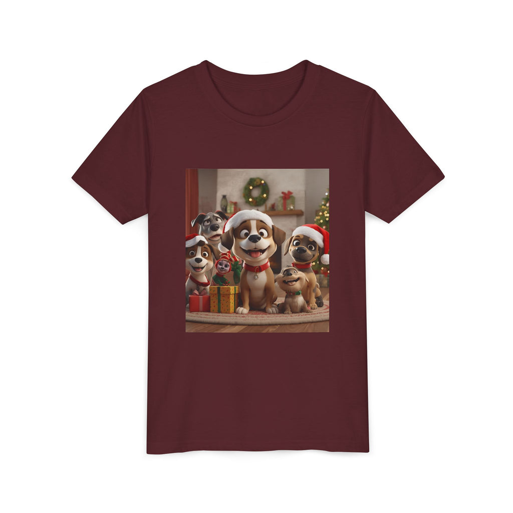 Cute Festive Christmas Dog Youth Short Sleeve Tee