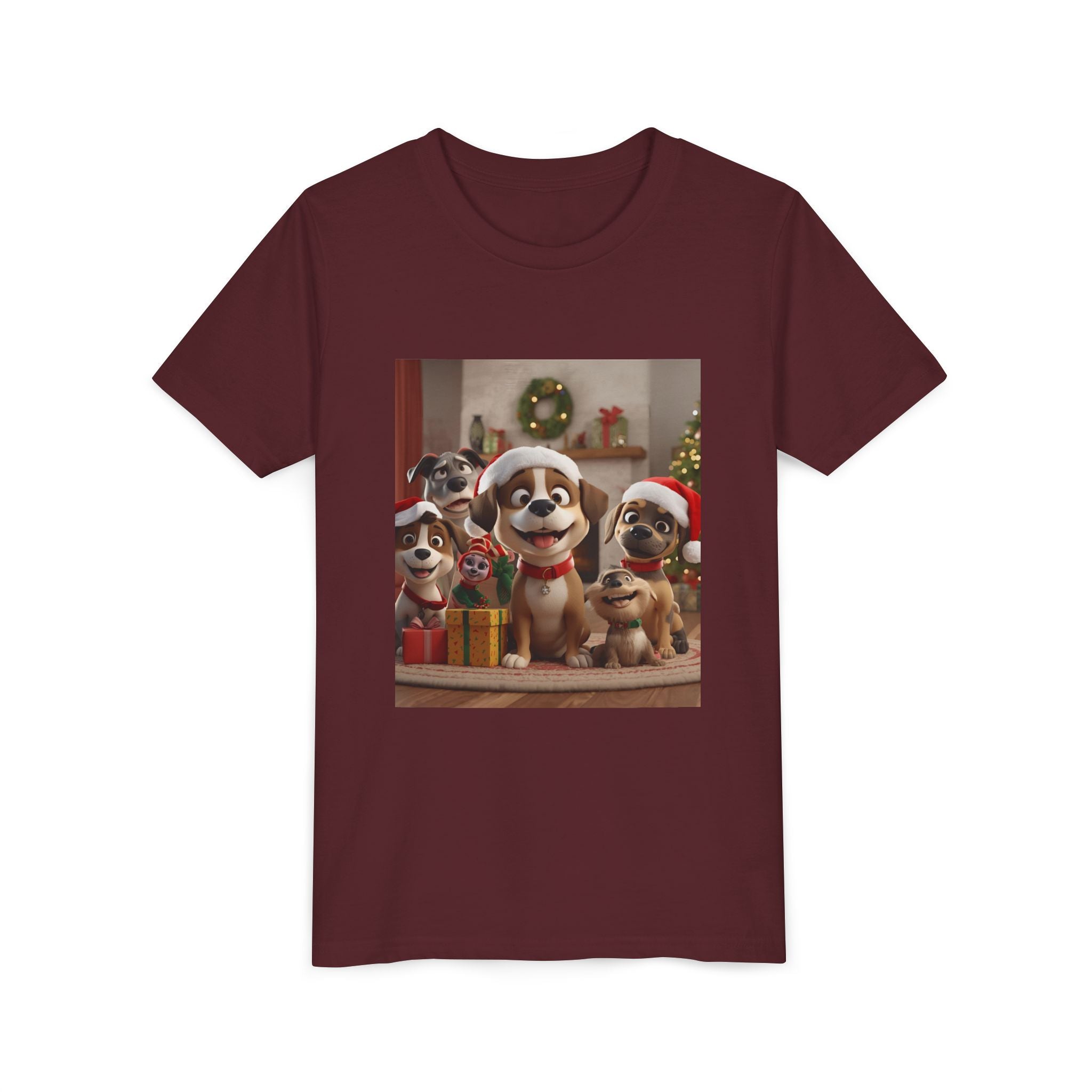 Cute Festive Christmas Dog Youth Short Sleeve Tee