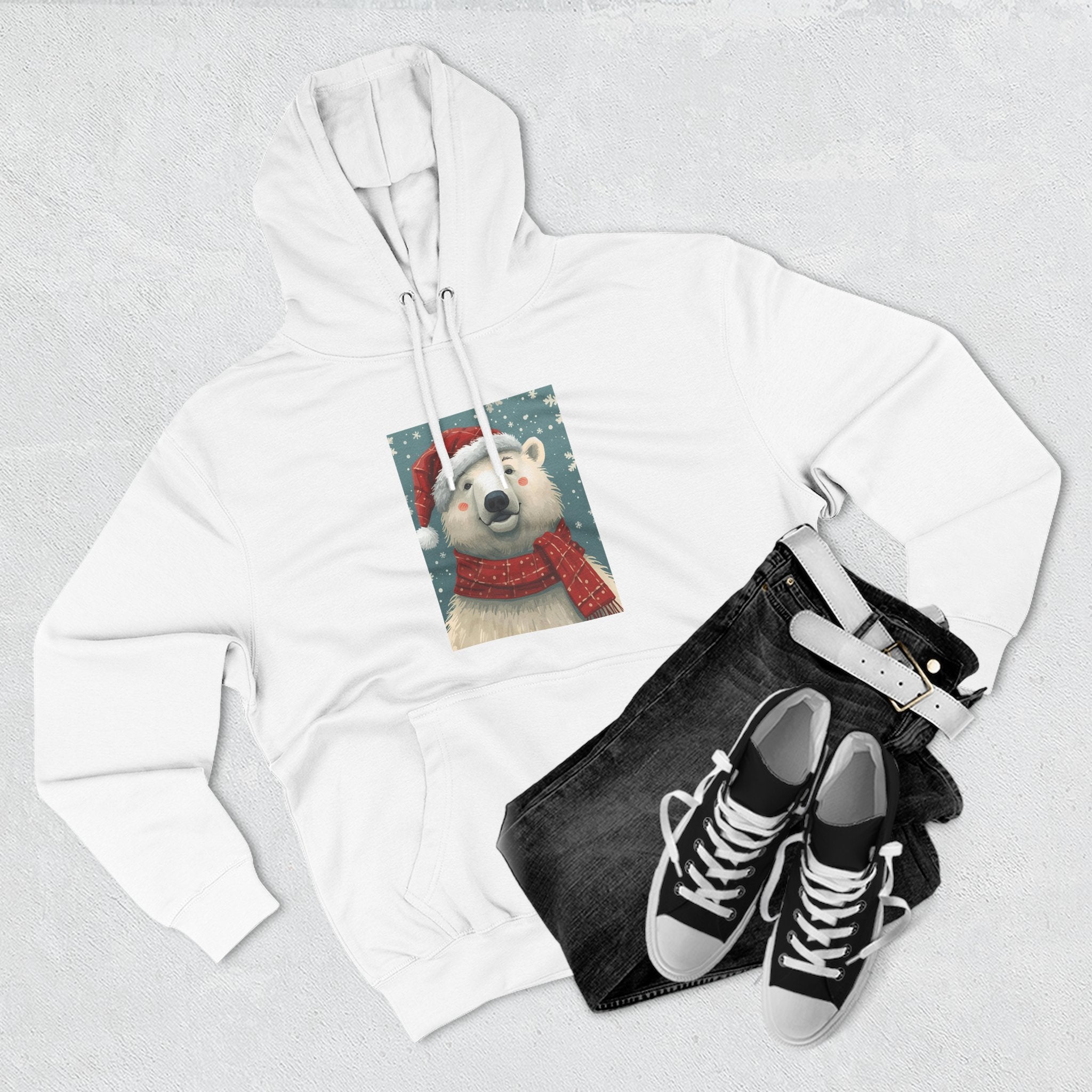 Cozy Polar Bear Holiday Hoodie, Winter Fleece Sweatshirt, Christmas Gift, Cute Animal Hoodie, Festive Apparel, Seasonal Wear