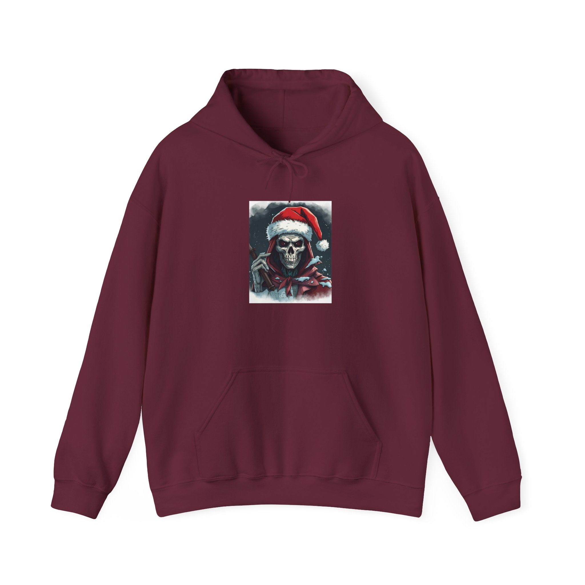 Santa Skull Hoodie, Unisex Heavy Blend Sweatshirt, Halloween Christmas Gift, Cozy Holiday Apparel, Unique Graphic Sweatshirt