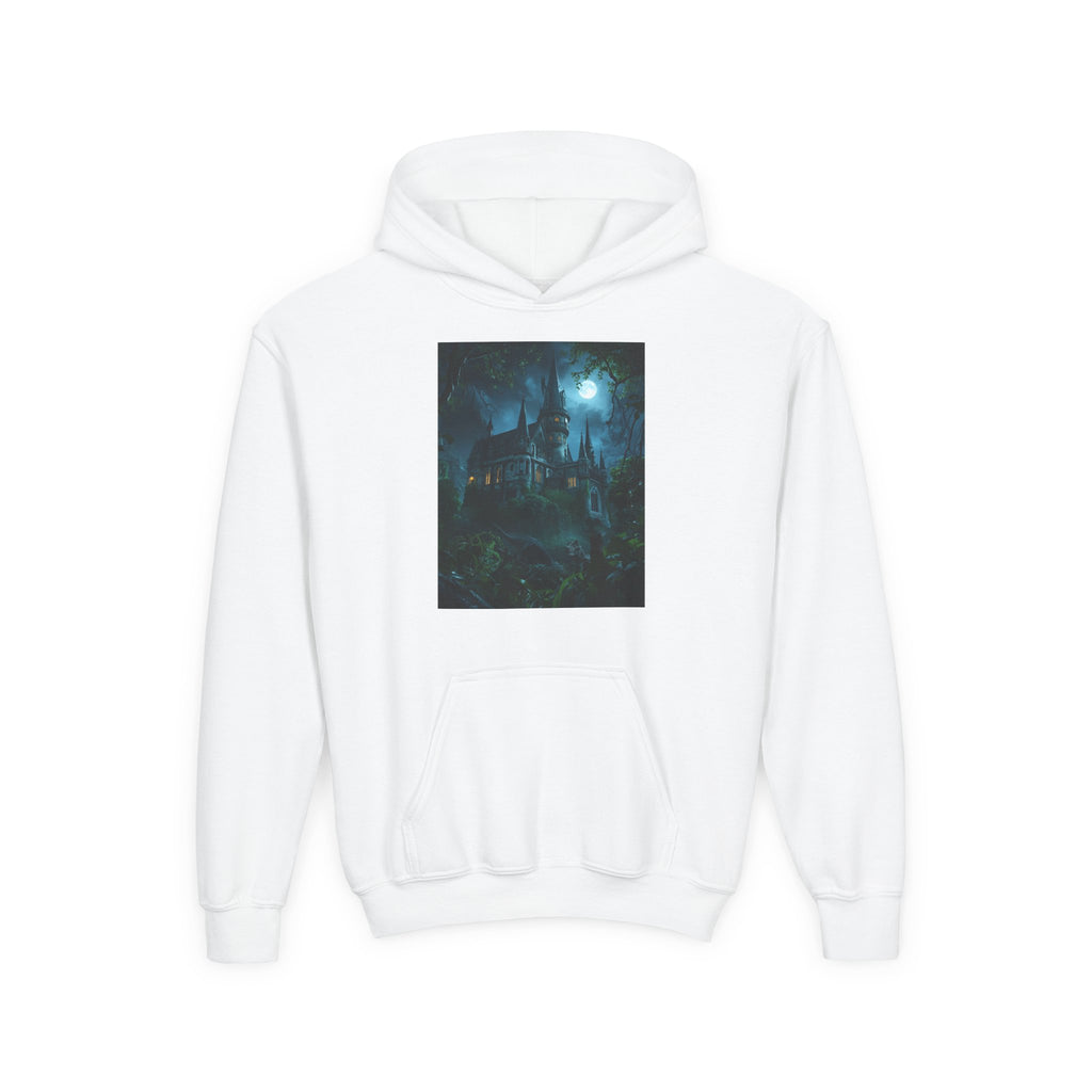 Mystical Night Scene Youth Hoodie | Perfect for Halloween, Cozy Days, Gifts for Kids, Adventure Apparel