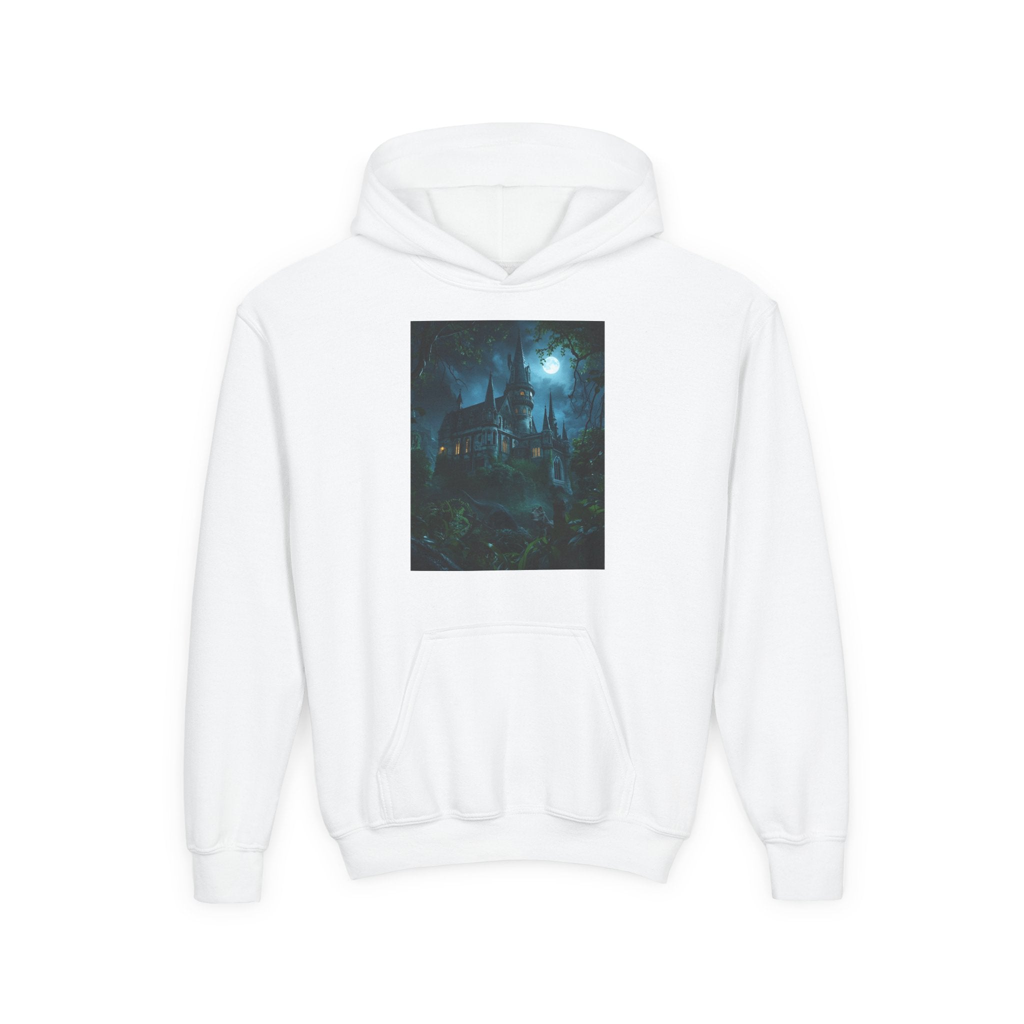 Mystical Night Scene Youth Hoodie | Perfect for Halloween, Cozy Days, Gifts for Kids, Adventure Apparel