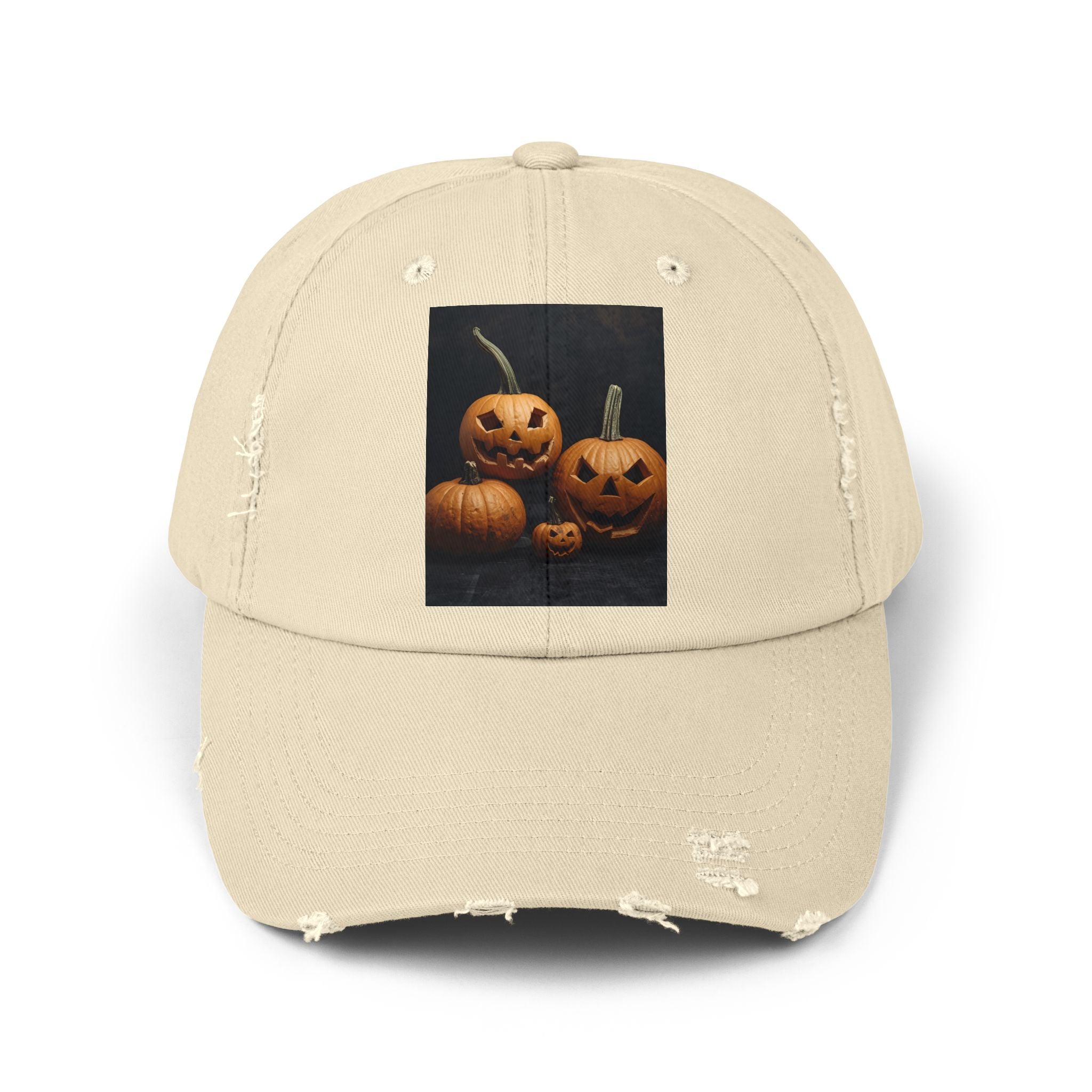 Halloween Pumpkin Distressed Cap, Unisex Fall Hat, Spooky Seasonal Cap, Pumpkin Patch Accessory, Halloween Costume Hat