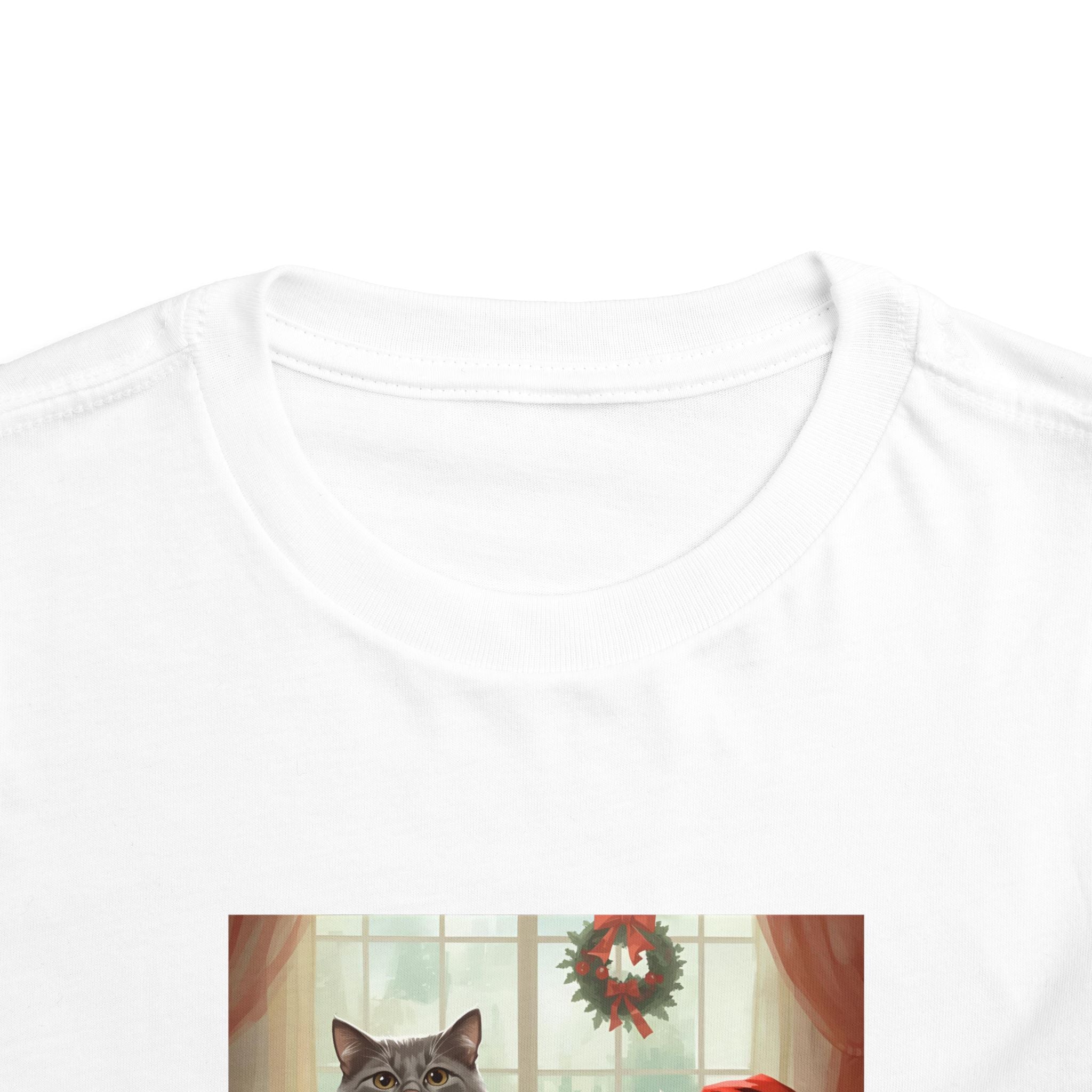 Cute Festive Christmas Cat Toddler Short Sleeve Tee