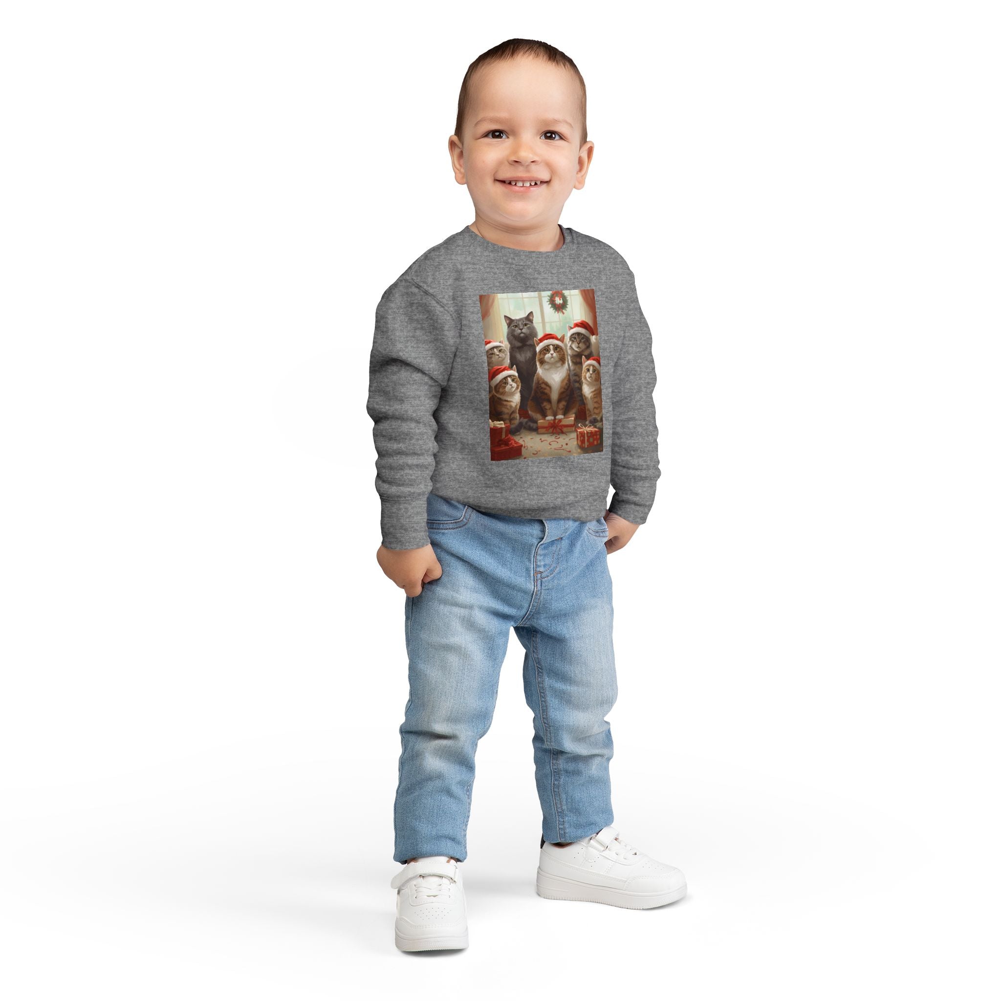 Cute Festive Christmas Cat Toddler Sweatshirt