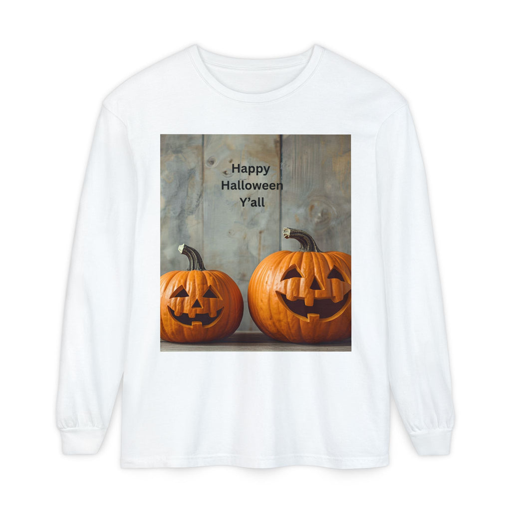 Halloween Pumpkin Long Sleeve Tee, Happy Halloween Shirt, Fall Apparel, Unisex Halloween T-Shirt, Seasonal Clothing