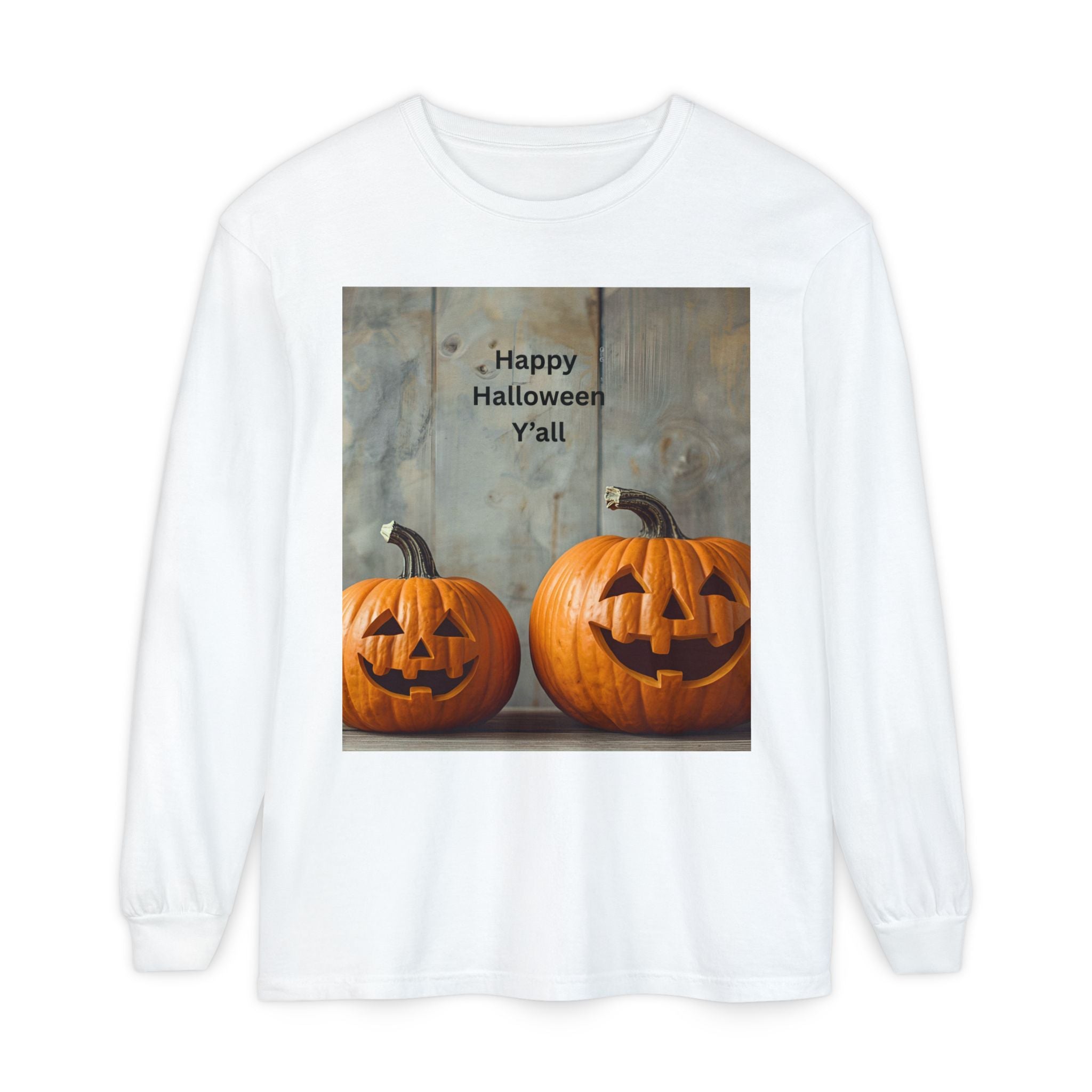 Halloween Pumpkin Long Sleeve Tee, Happy Halloween Shirt, Fall Apparel, Unisex Halloween T-Shirt, Seasonal Clothing