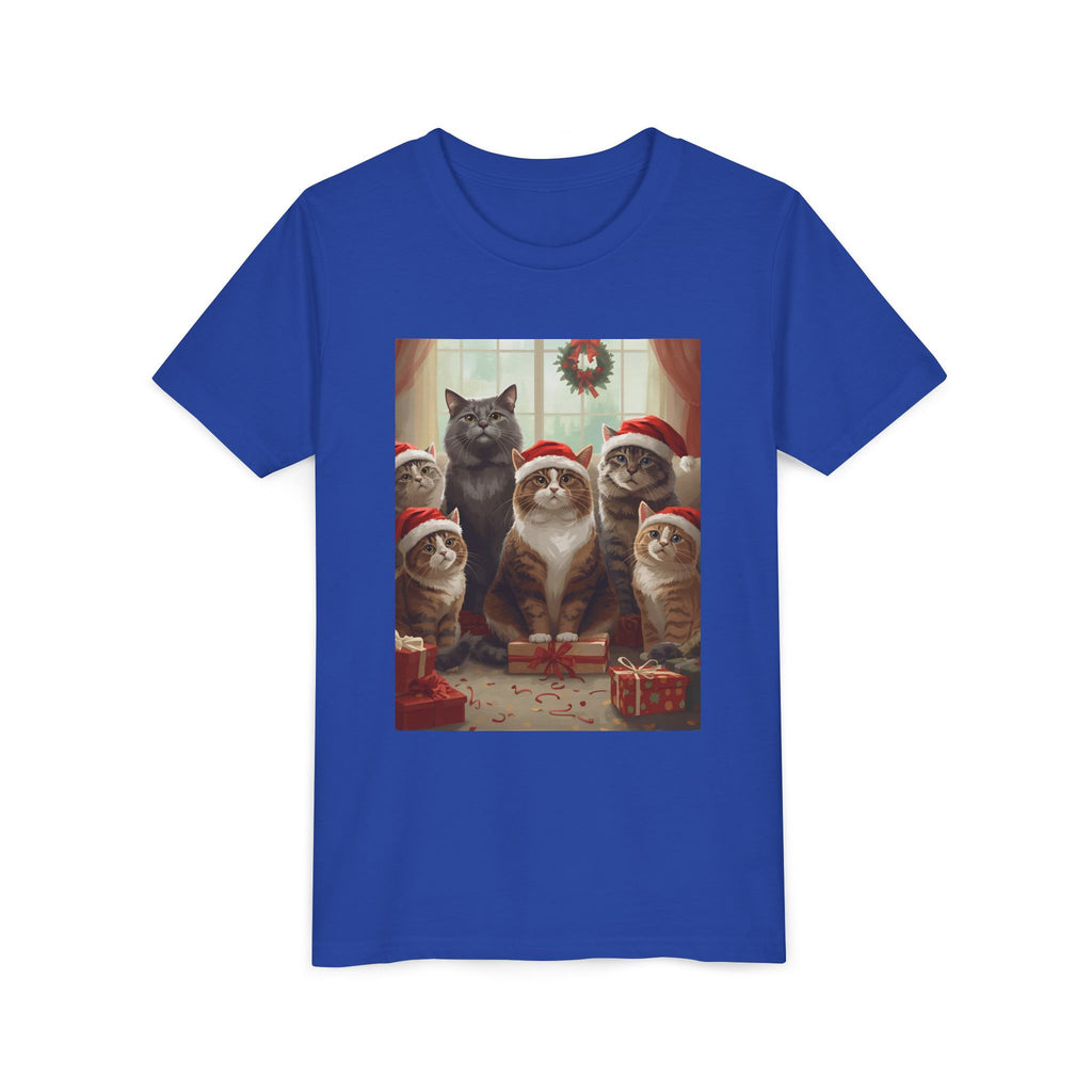 Cute Festive Christmas Cat Youth Short Sleeve Tee