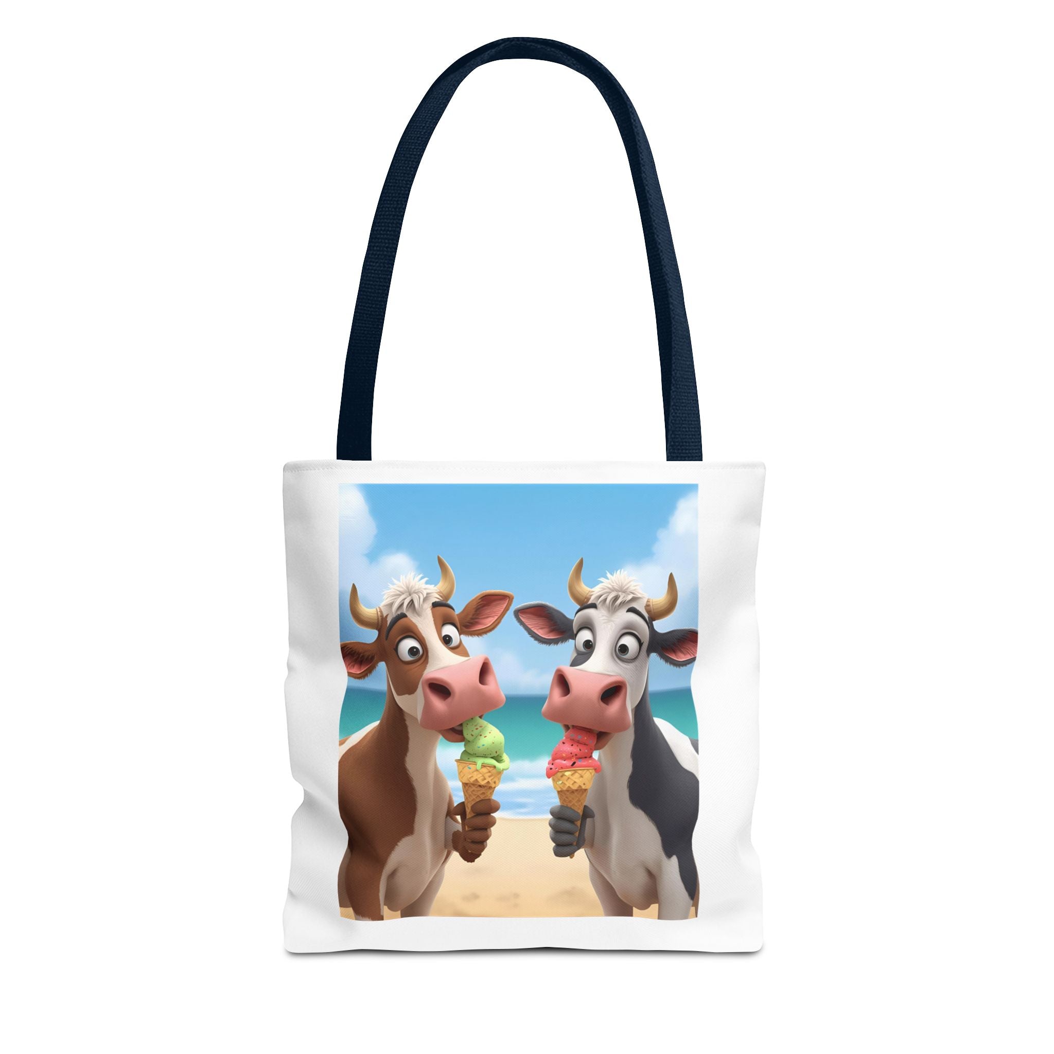 Fun Cartoon Cow Tote Bag for Ice Cream Lovers, Cute Beach Bag, Animal Lover Gift, Summer Accessory, AOP Design