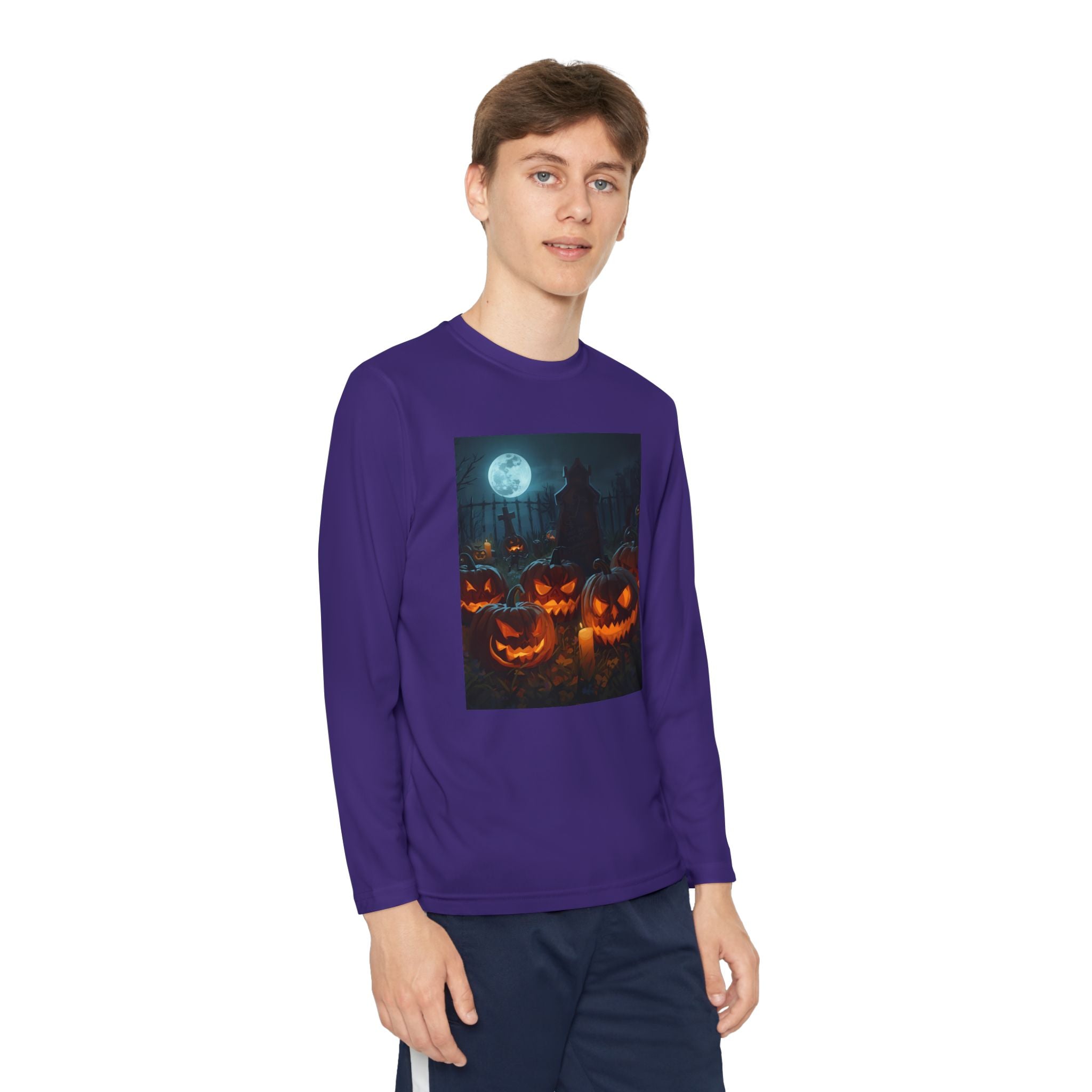 Spooky Halloween Pumpkin Youth Long Sleeve Competitor Tee
