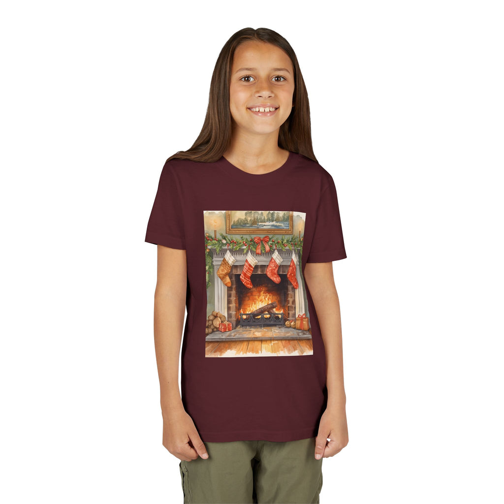 Christmas Stocking Fireplace Youth Short Sleeve Tee
