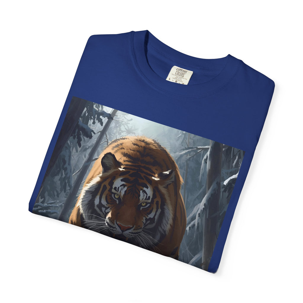 Fierce Tiger Roar Snow Graphic Tee, Eco-Friendly T-Shirt for Animal Lovers, Adventure Apparel, Gift for Wildlife Enthusiasts, Casual Wear