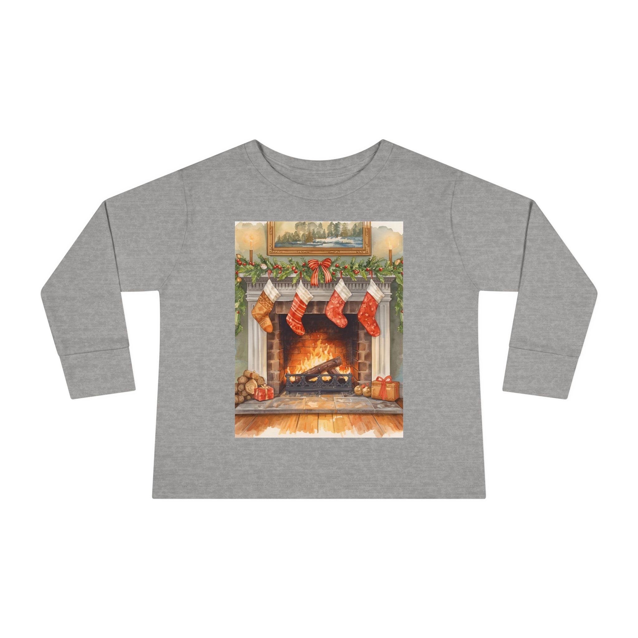 Christmas Stocking Fireplace Toddler Long Sleeve Tee