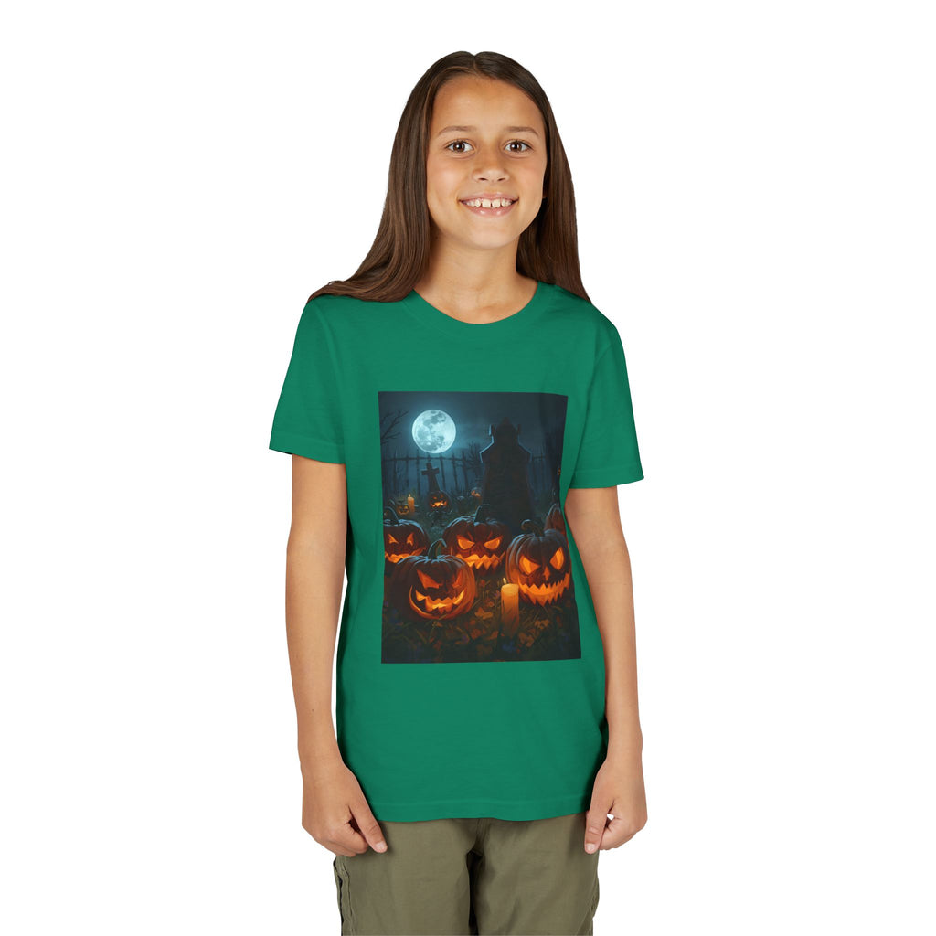 Scary Halloween Pumpkin Youth Short Sleeve Tee, Cute Halloween Shirt, Kids Costume Top, Spooky Tees, Trick or Treat Shirt