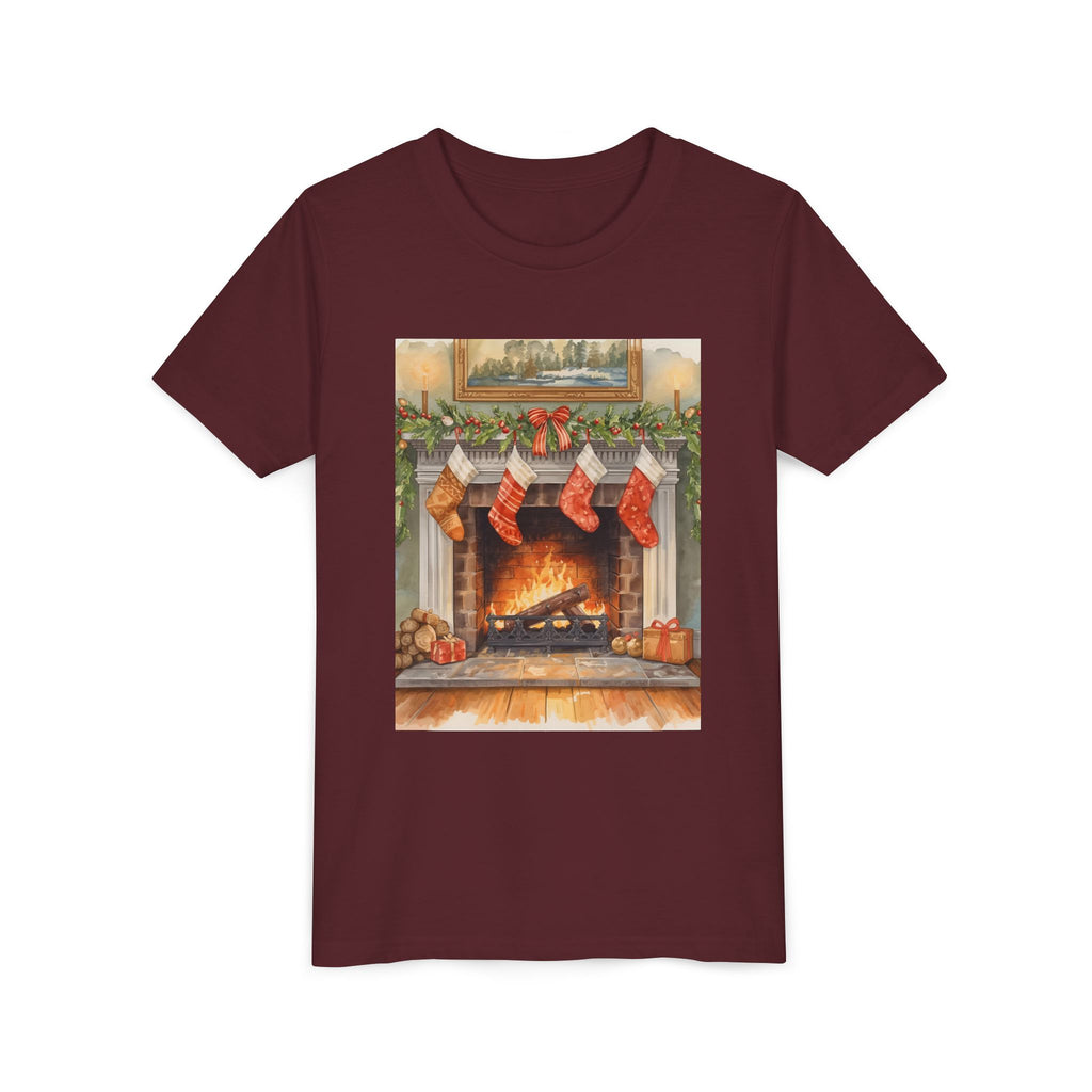 Christmas Stocking Fireplace Youth Short Sleeve Tee