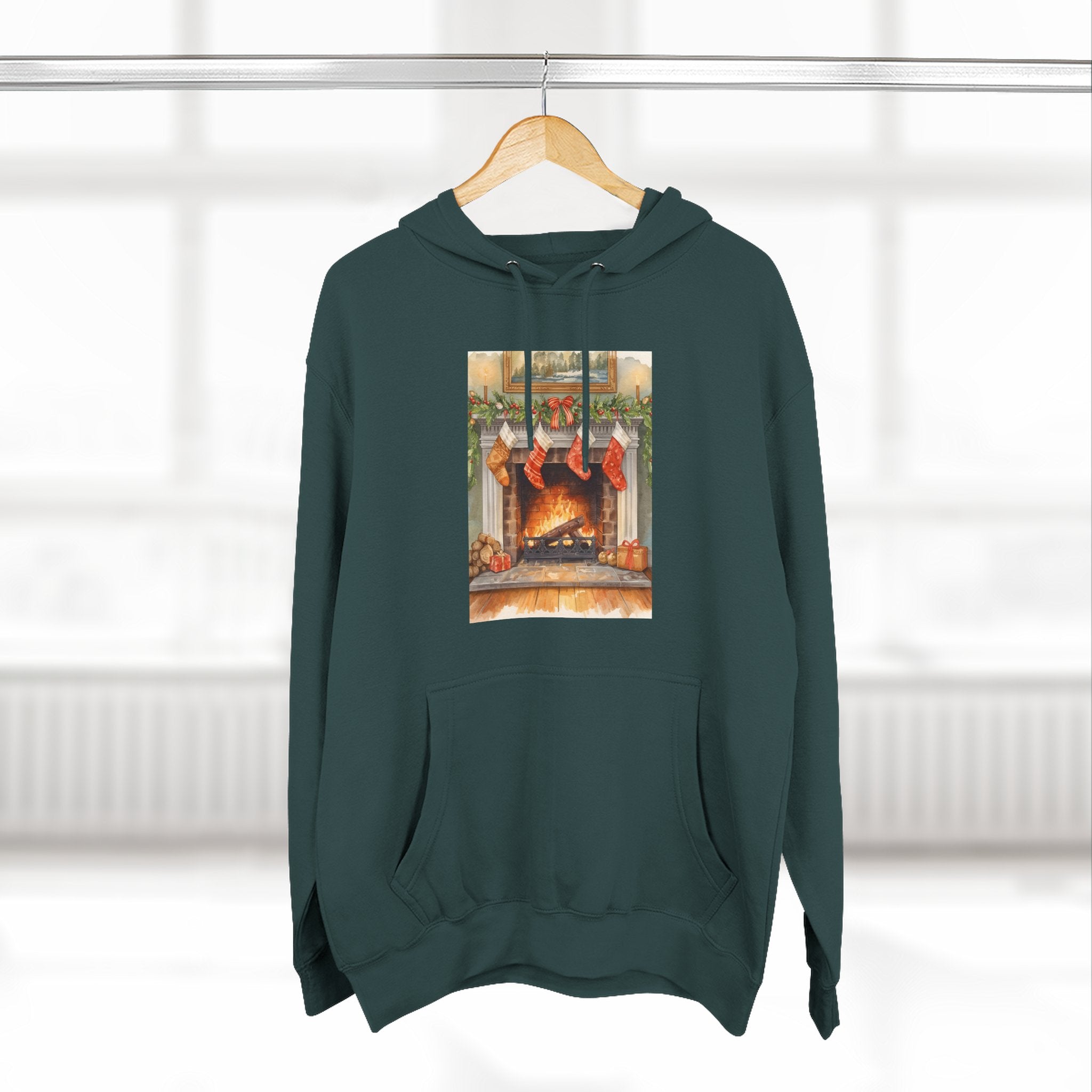 Christmas Stocking Fireplace Three-Panel Fleece Hoodie
