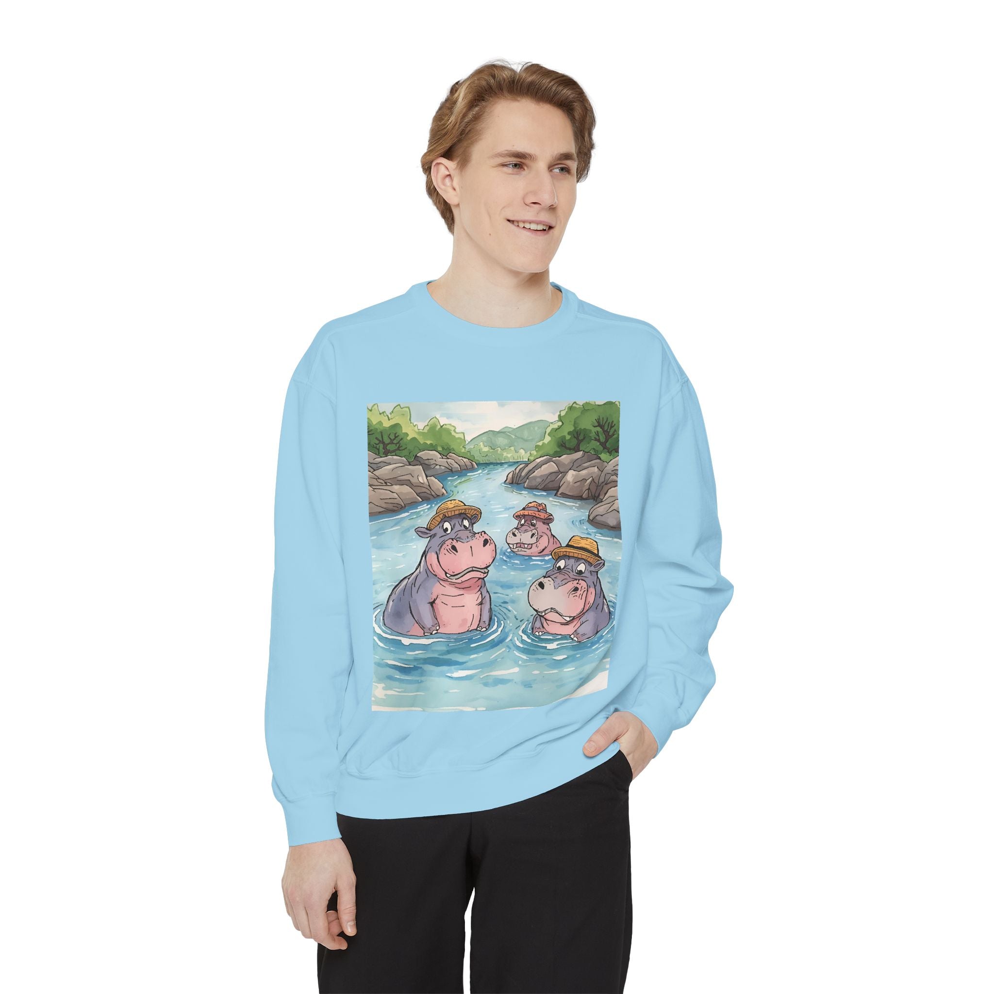 Hippo Cute Unisex Garment-Dyed Sweatshirt