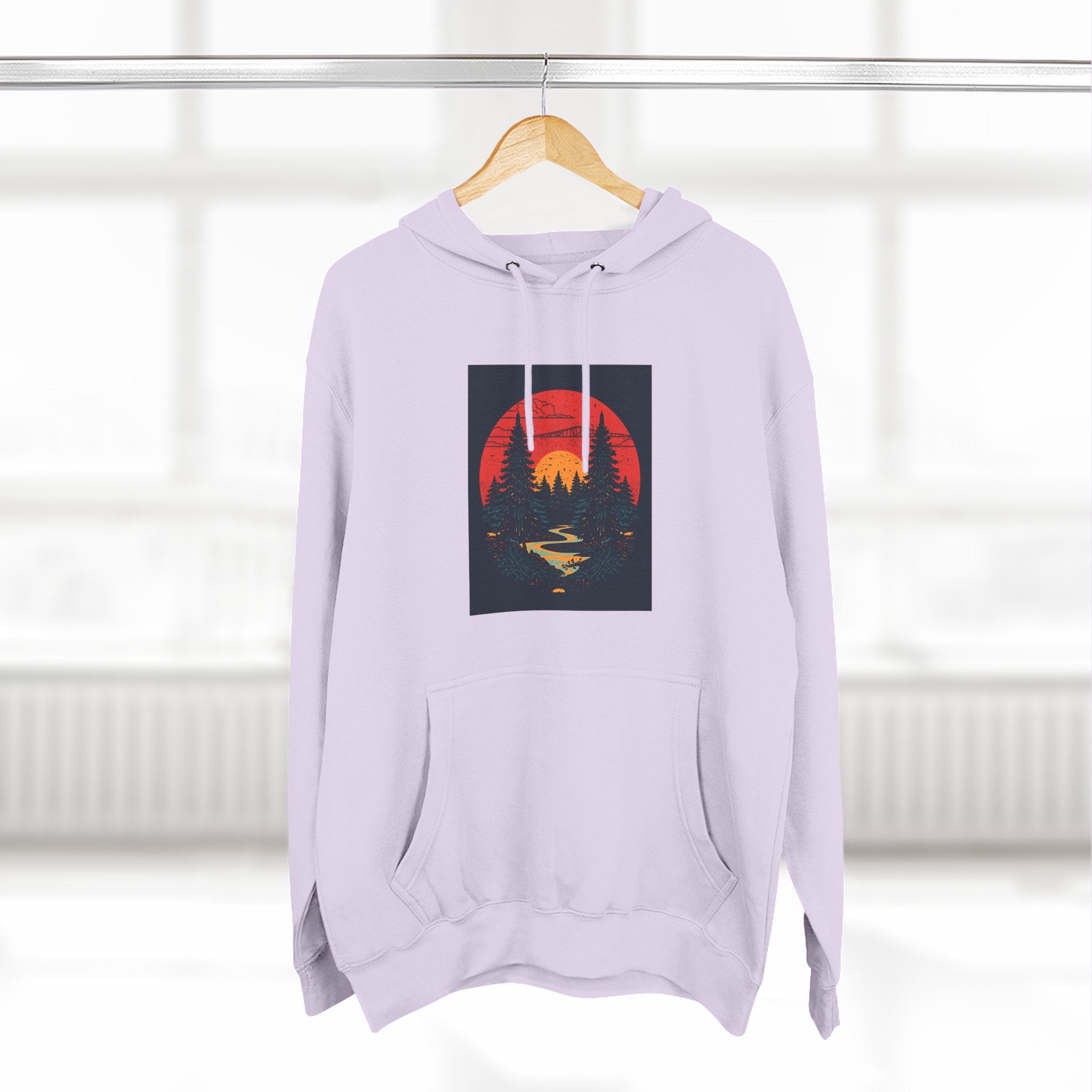 Cozy Nature Sunset Hoodie, Graphic Fleece Sweatshirt, Outdoor Apparel, Fall Fashion, Gift for Nature Lovers, Winter Wear