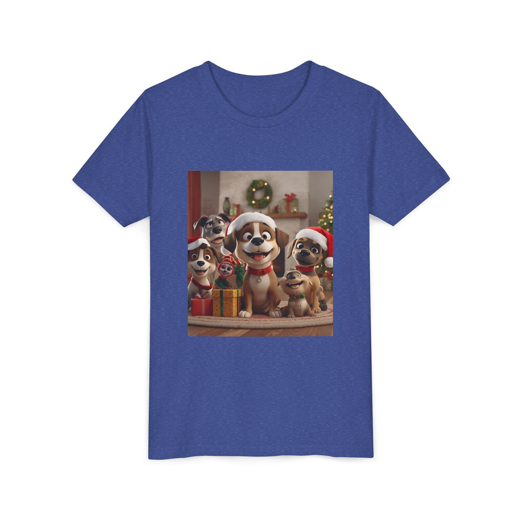 Cute Festive Christmas Dog Youth Short Sleeve Tee