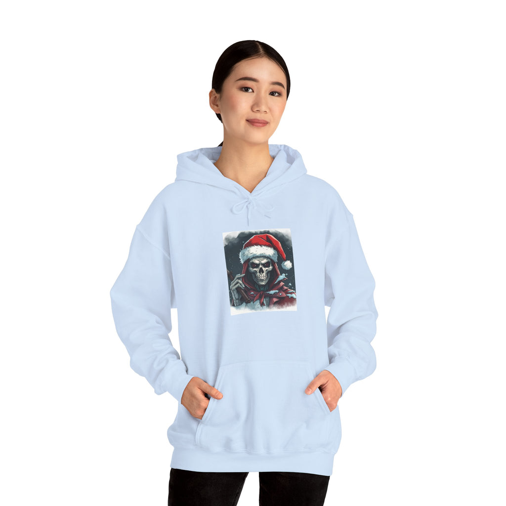 Santa Skull Hoodie, Unisex Heavy Blend Sweatshirt, Halloween Christmas Gift, Cozy Holiday Apparel, Unique Graphic Sweatshirt