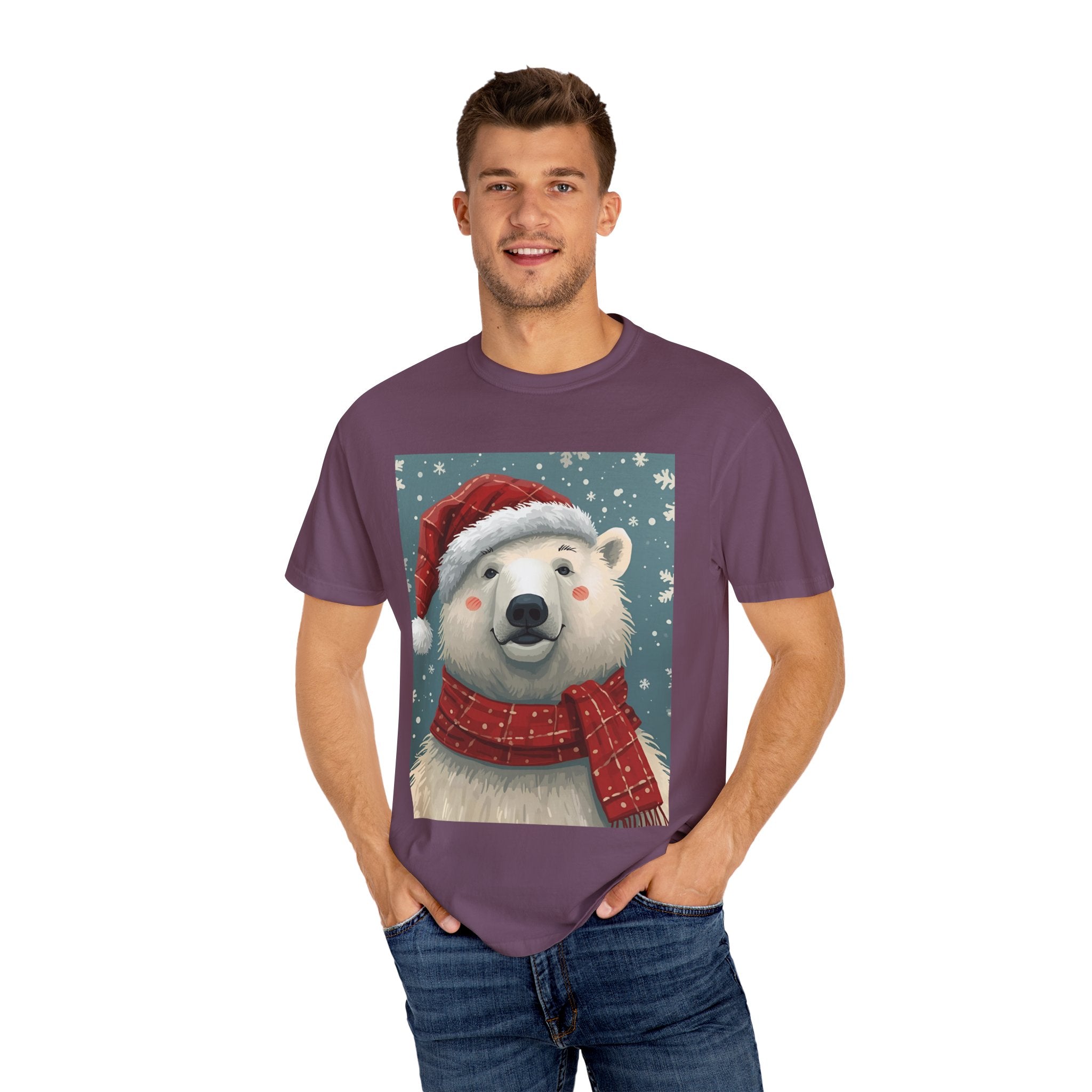 Festive Polar Bear T-Shirt, Christmas Tee, Winter Apparel, Holiday Shirt, Gift Idea, Unisex Graphic Tee