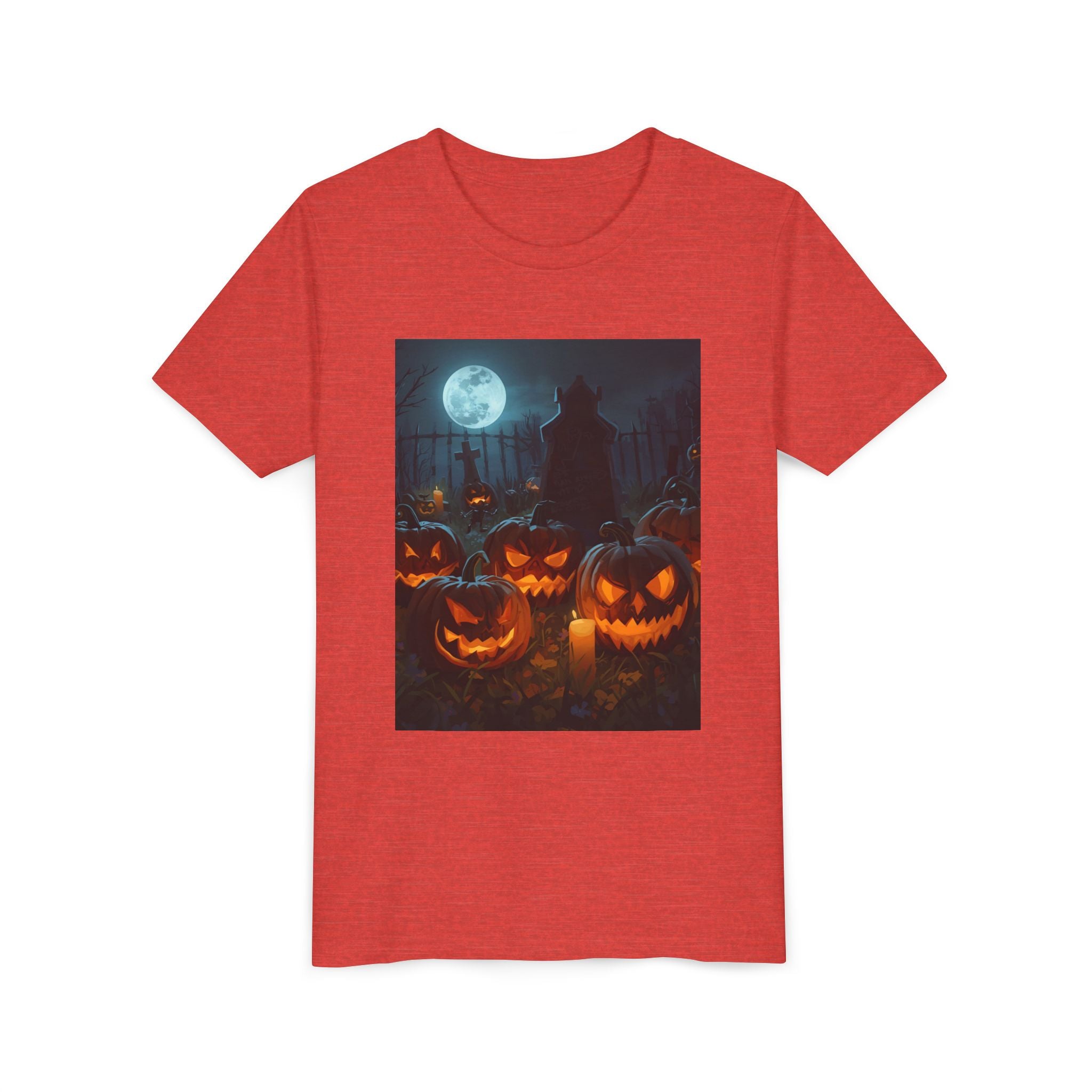 Scary Halloween Pumpkin Youth Short Sleeve Tee, Cute Halloween Shirt, Kids Costume Top, Spooky Tees, Trick or Treat Shirt