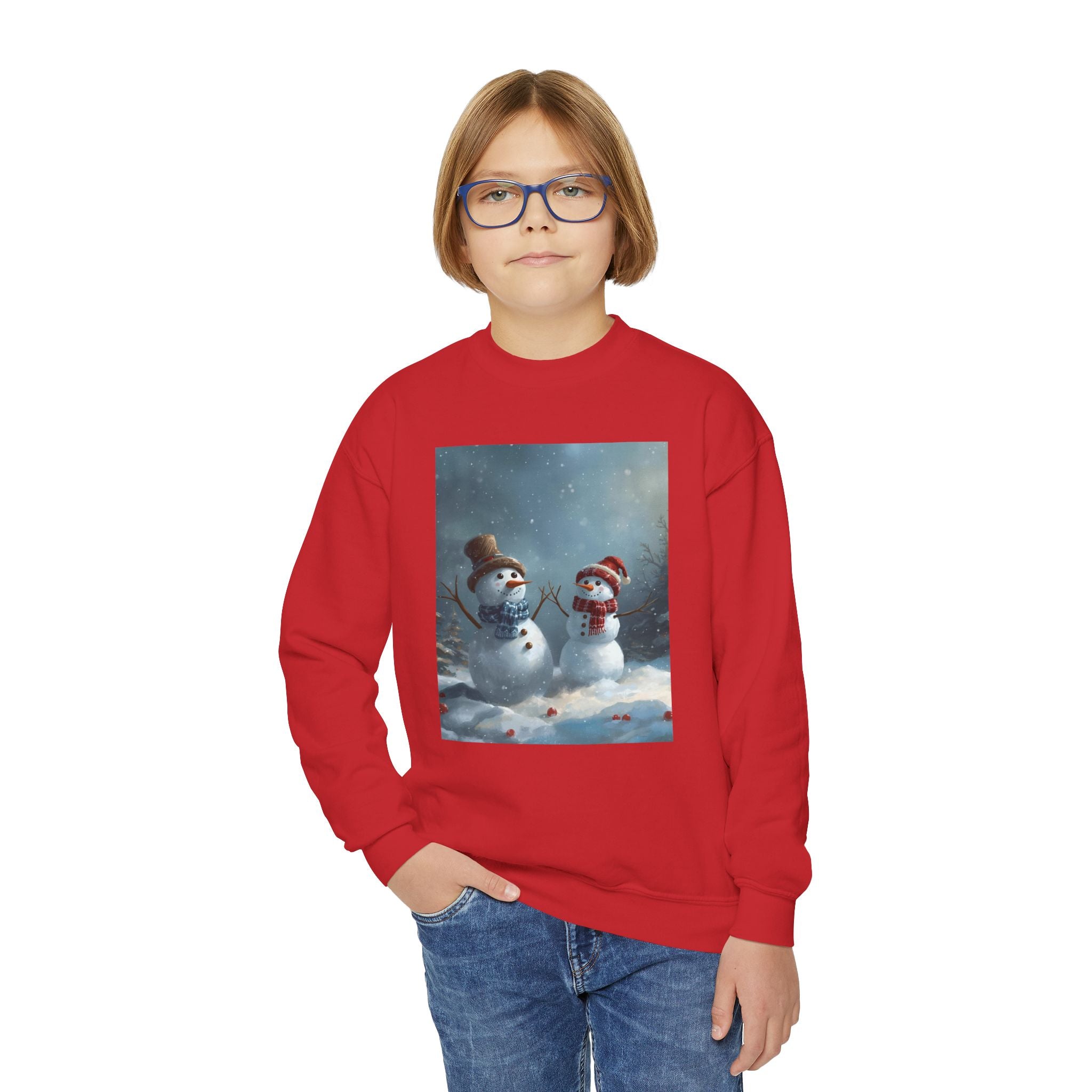Christmas Snowman Family Youth Crewneck Sweatshirt