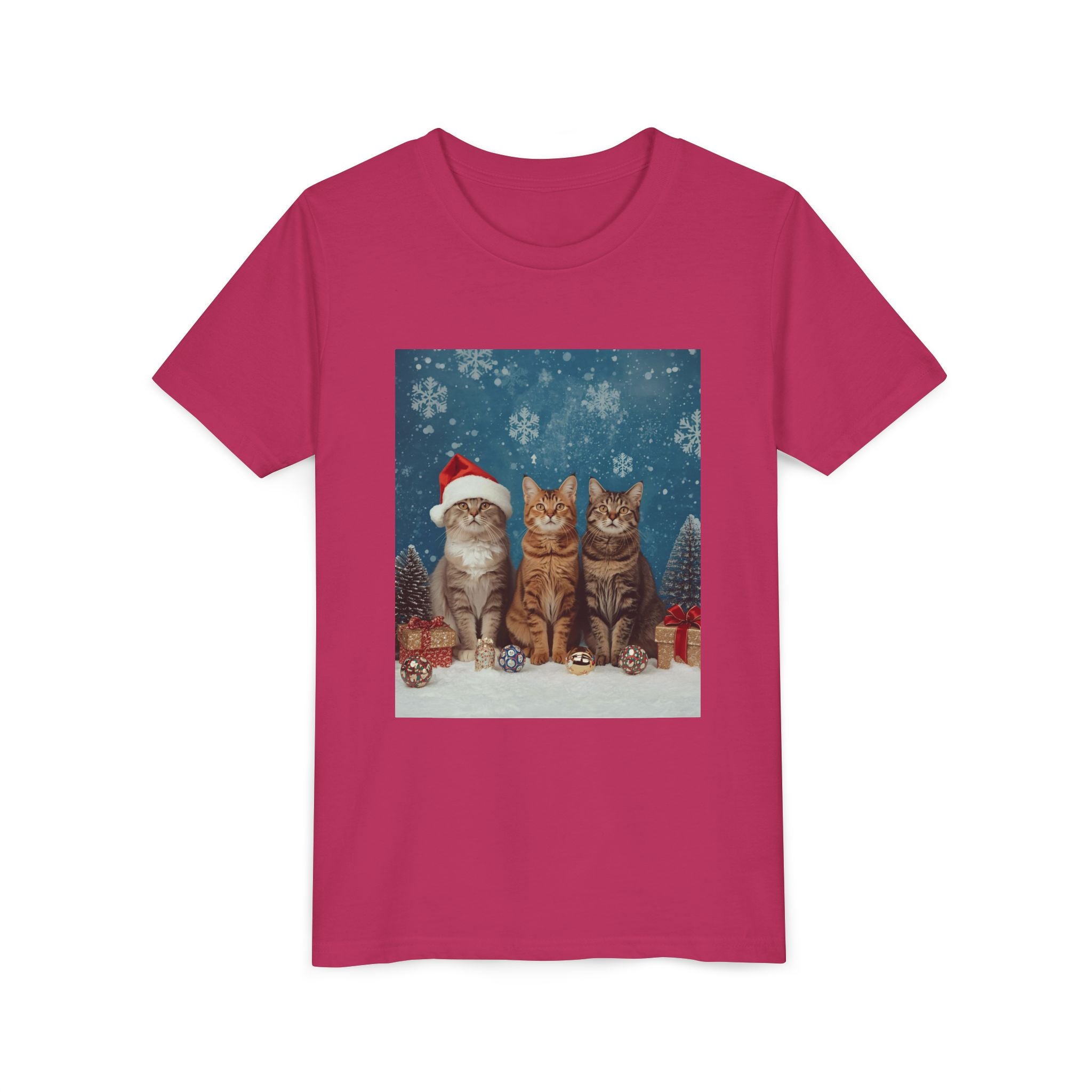 Cute Cat Festive Christmas Youth Short Sleeve Tee