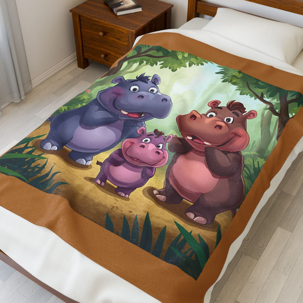 Hippo Cute Velveteen Plush Blanket
