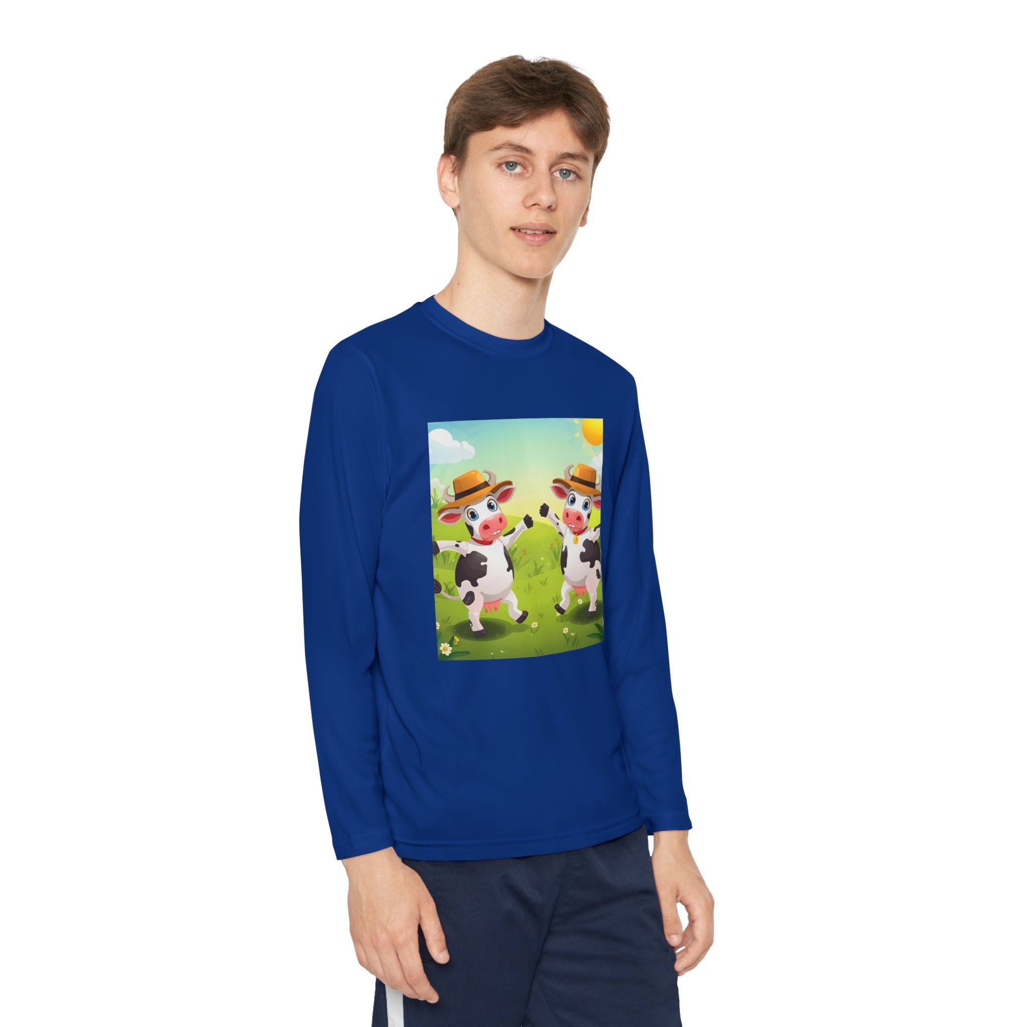 Cute Cows Farm Fun Youth Long Sleeve Competitor Tee
