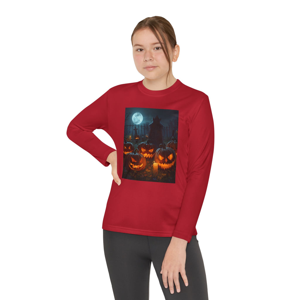 Spooky Halloween Pumpkin Youth Long Sleeve Competitor Tee