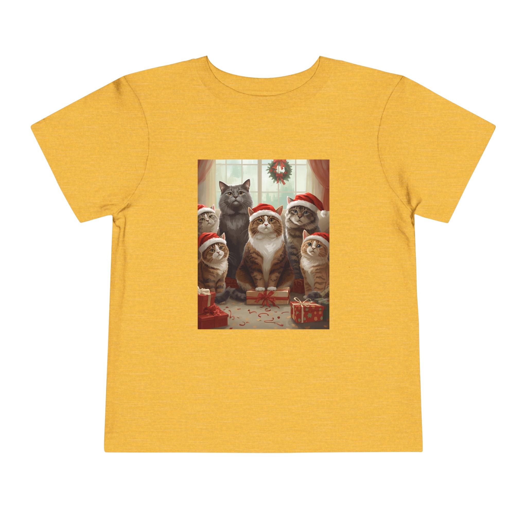 Cute Festive Christmas Cat Toddler Short Sleeve Tee