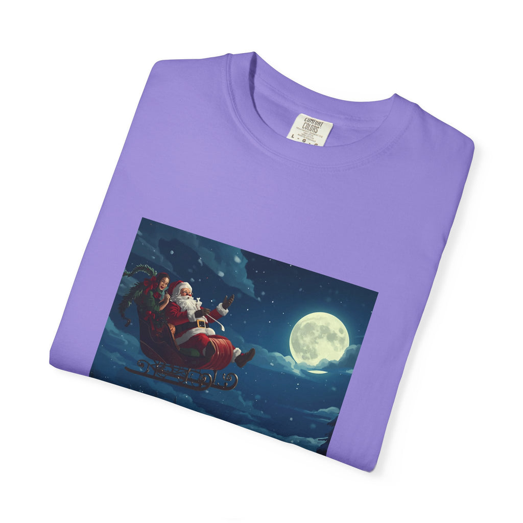 Christmas Santa Sleigh Unisex Garment-Dyed T-shirt