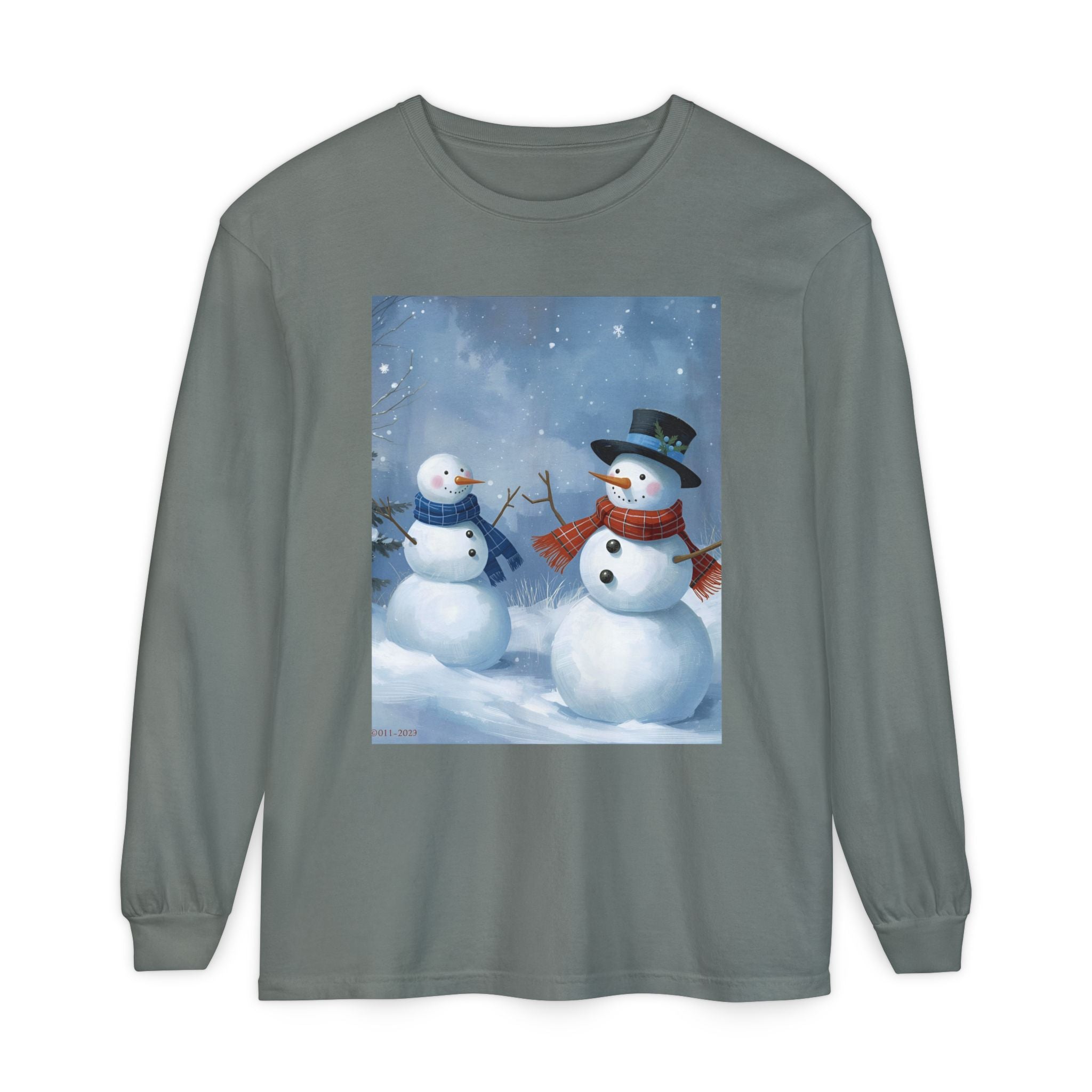 Christmas Snowman Family Unisex Garment-dyed Long Sleeve T-Shirt