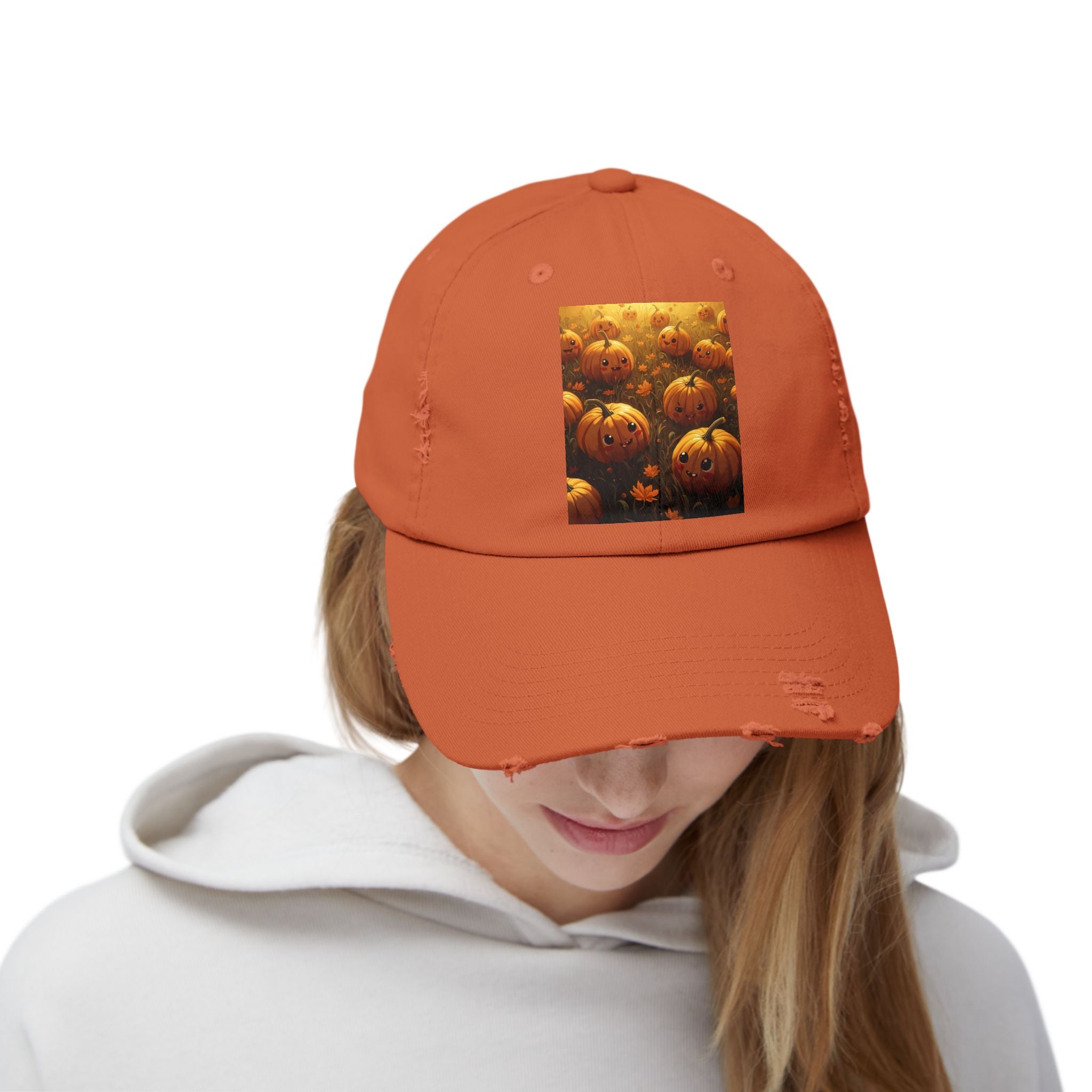Unisex Distressed Pumpkin Cap, Vintage Halloween Hat, Fall Fashion Accessory, Casual Everyday Wear, Gift for Pumpkin Lovers