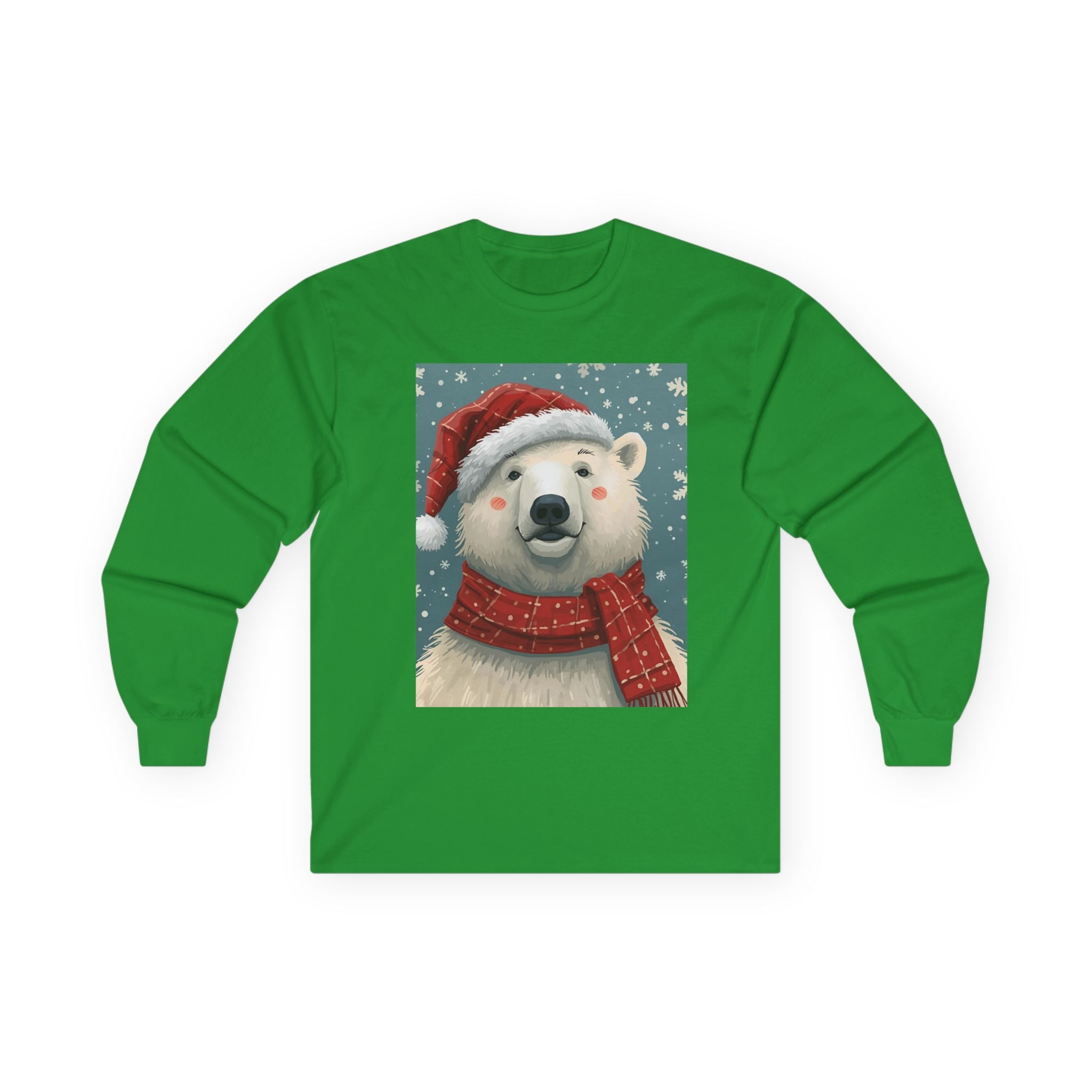 Christmas Polar Bear Long Sleeve Tee, Unisex Long Sleeve Shirt, Holiday Attire, Winter Wear, Cute Animal Apparel, Gift for Him and Her