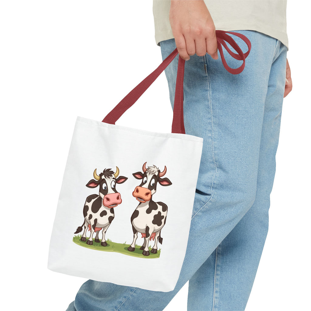 Cute Cow Print Tote Bag, Reusable Shopping Bag, Farmer's Market Tote, Animal Lover Gift, Floral Cow Pattern Bag