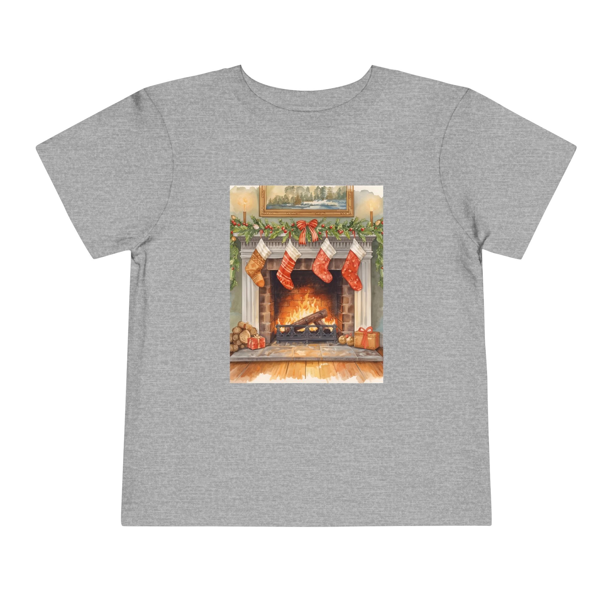 Christmas Stocking Fireplace Toddler Short Sleeve Tee