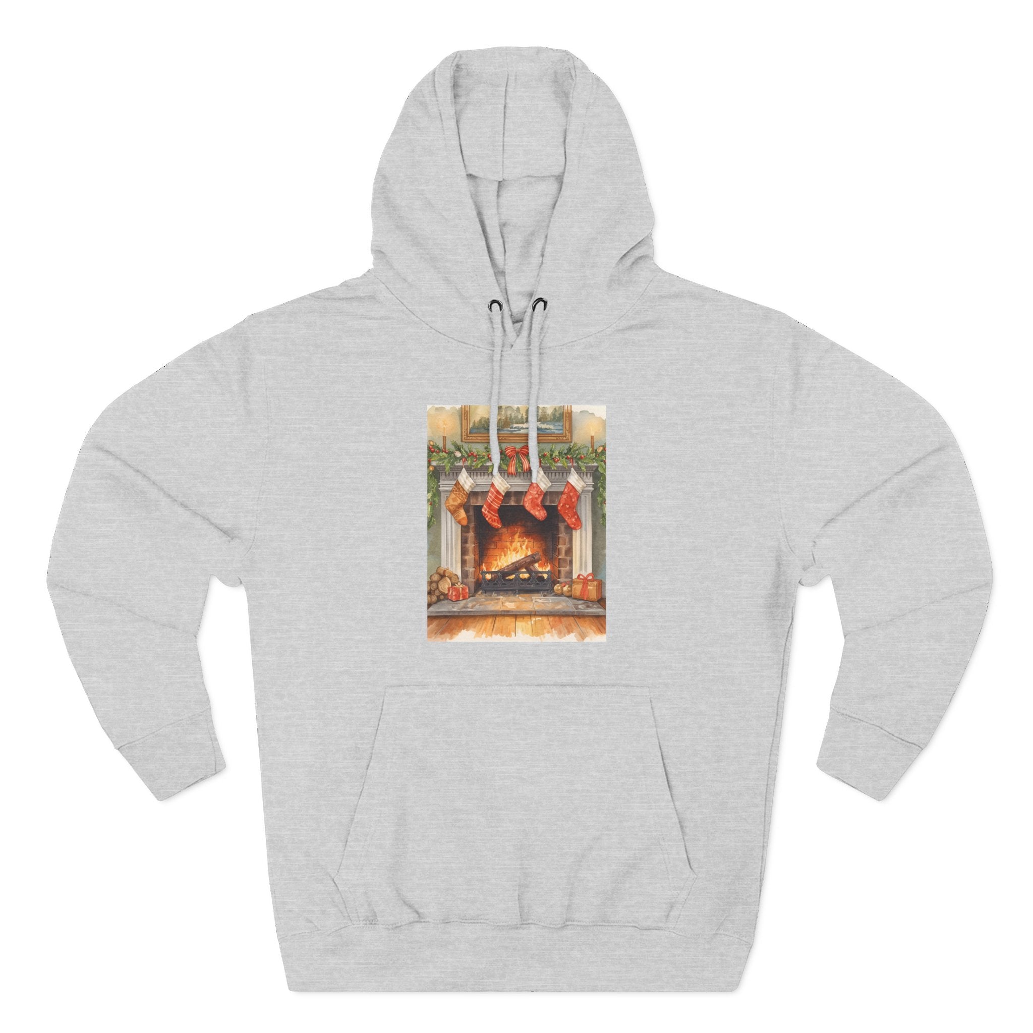 Christmas Stocking Fireplace Three-Panel Fleece Hoodie
