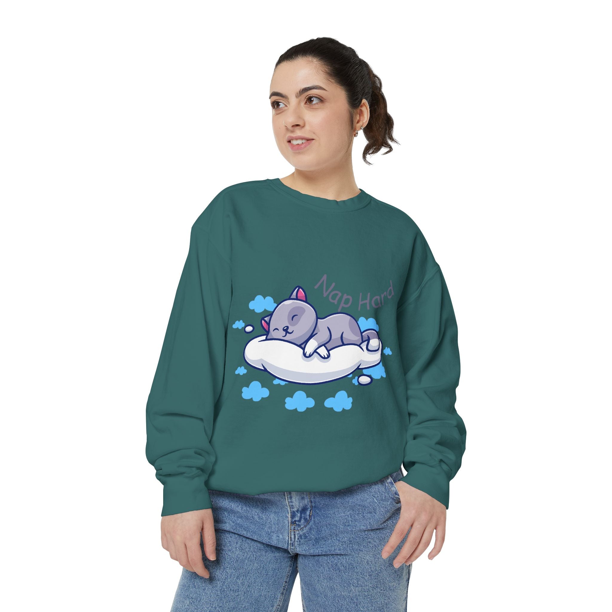 Cozy Cat Nap Hard Unisex Garment-Dyed Sweatshirt