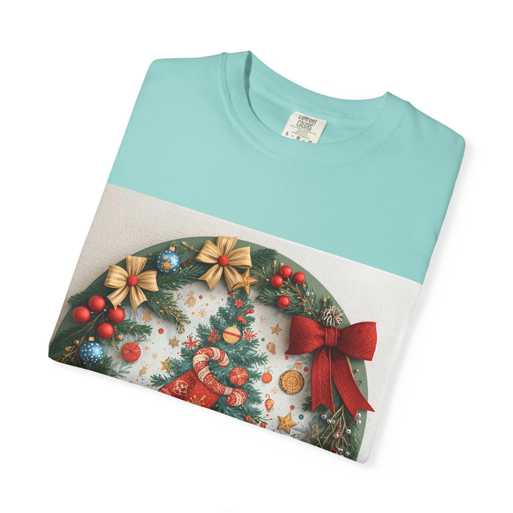Christmas Wreath Festive Holiday T-Shirt, Christmas Tee, Seasonal Wear, Gift for Him/Her, Cute Xmas Shirt, Unisex Holiday Apparel