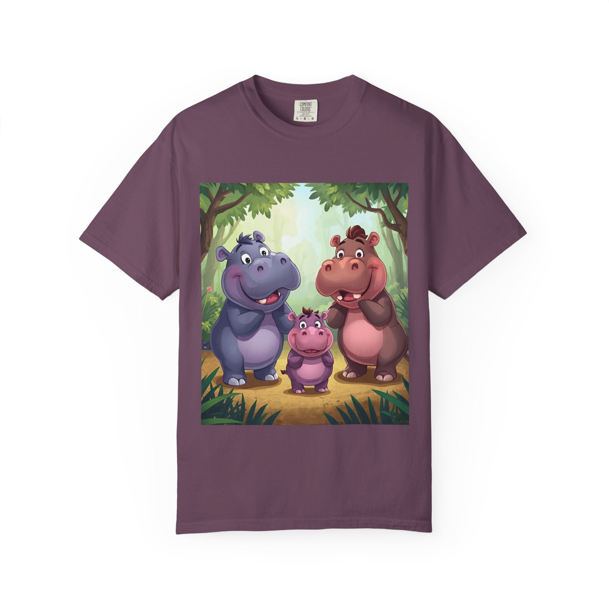 Cute Hippo Family T-Shirt, Unisex Garment-Dyed Tee, Animal Lovers Gift, Kids & Adults, Birthday, Family Reunion, Casual Wear