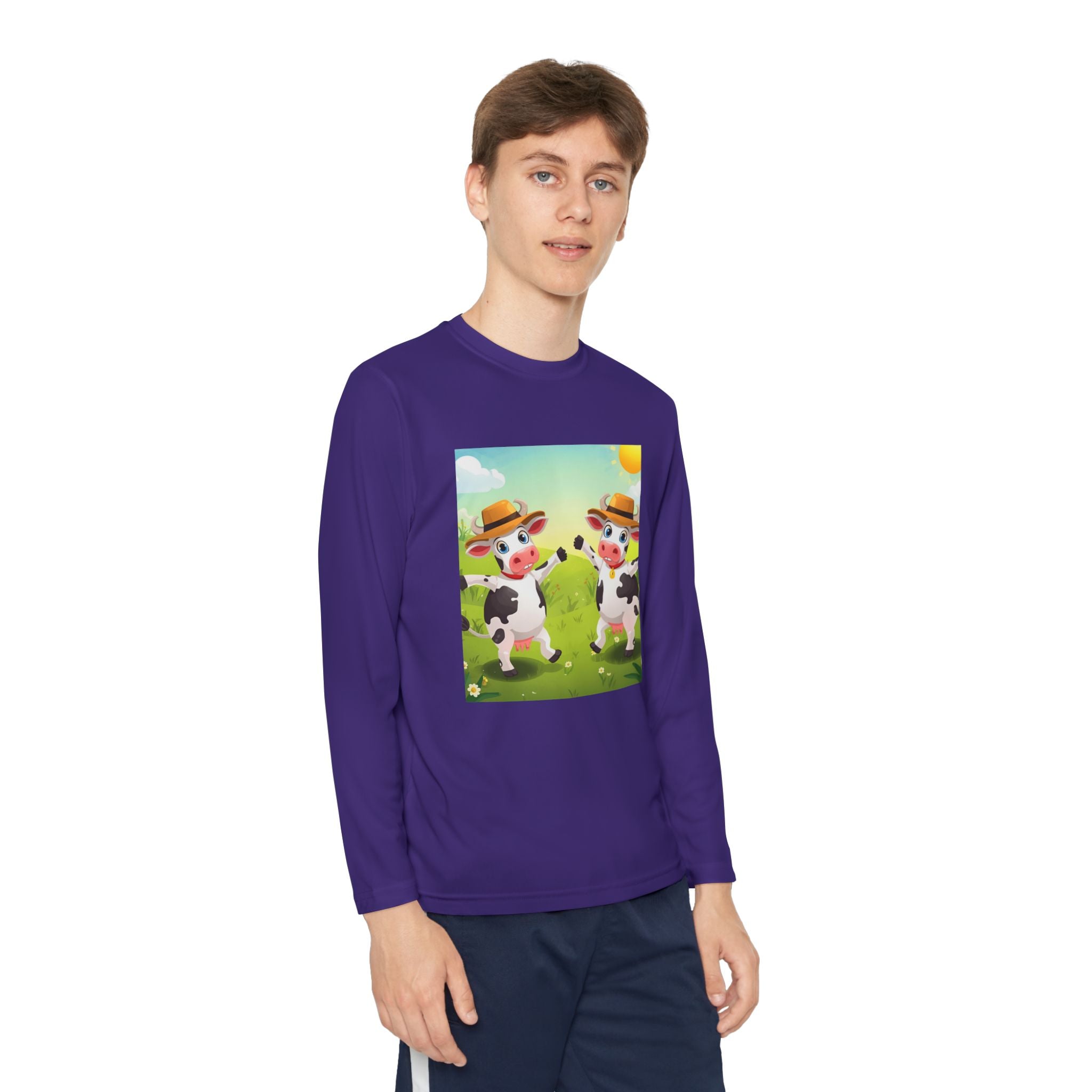 Cute Cows Farm Fun Youth Long Sleeve Competitor Tee