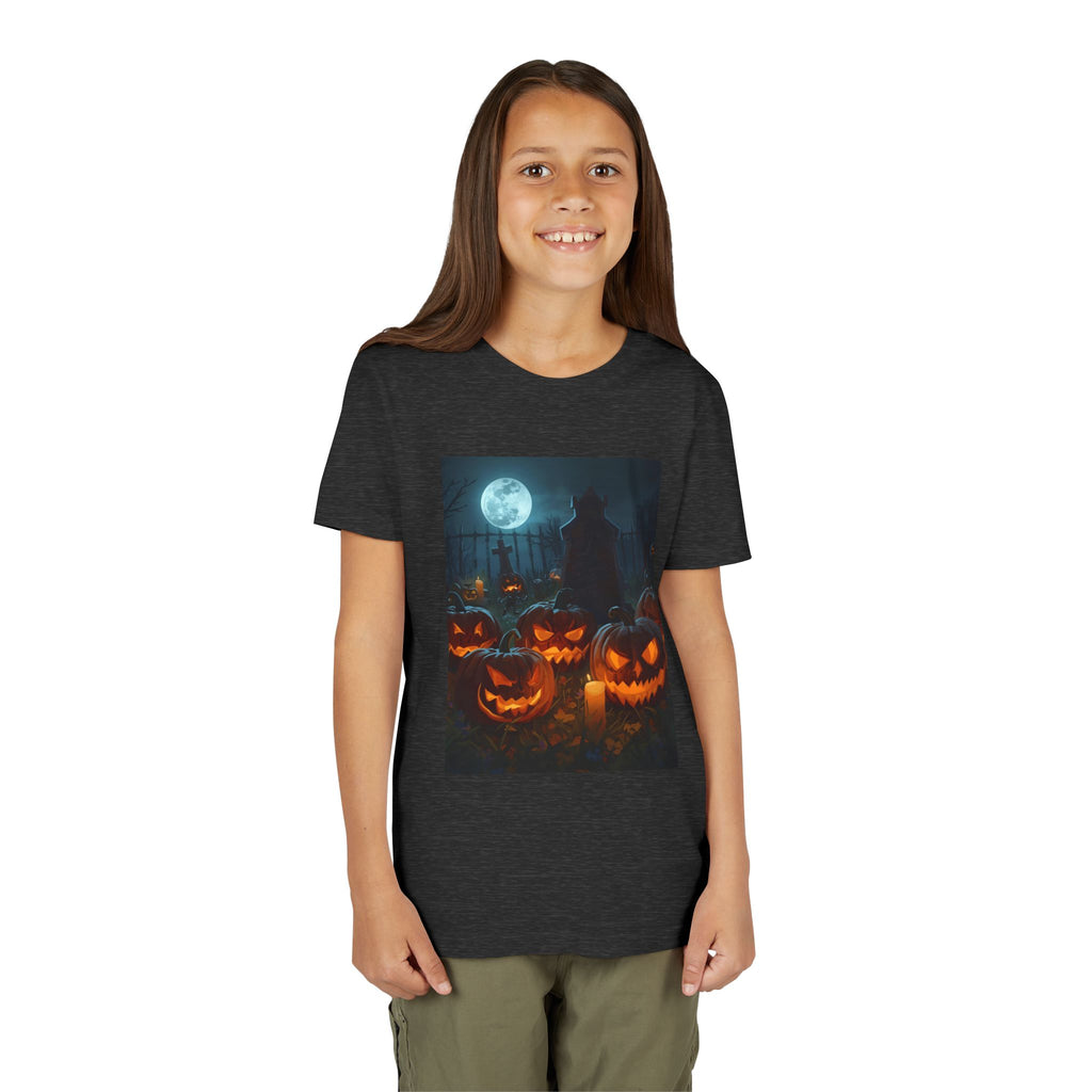 Scary Halloween Pumpkin Youth Short Sleeve Tee, Cute Halloween Shirt, Kids Costume Top, Spooky Tees, Trick or Treat Shirt